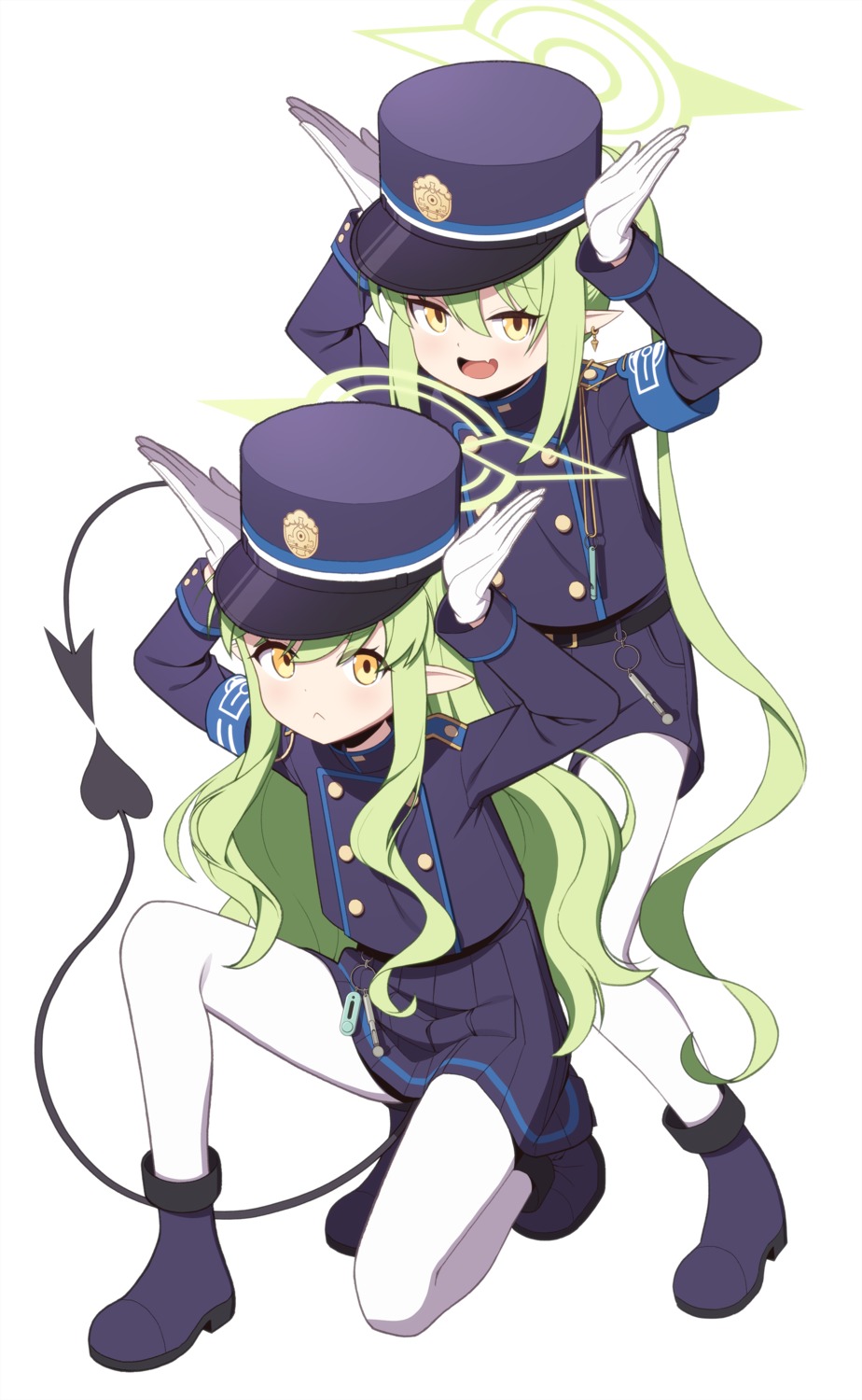 blue_archive, halo, pantyhose, pointy_ears, sizque, skirt_lift, tachibana_hikari, tachibana_nozomi