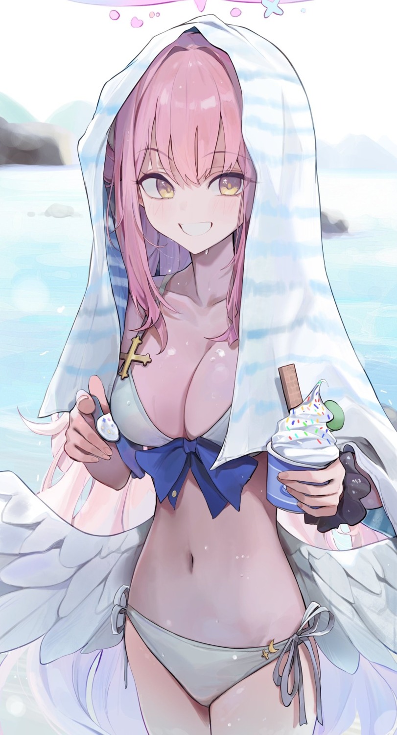 angel, bikini, blanc_(whit_blanc), blue_archive, misono_mika, swimsuits, towel, wings