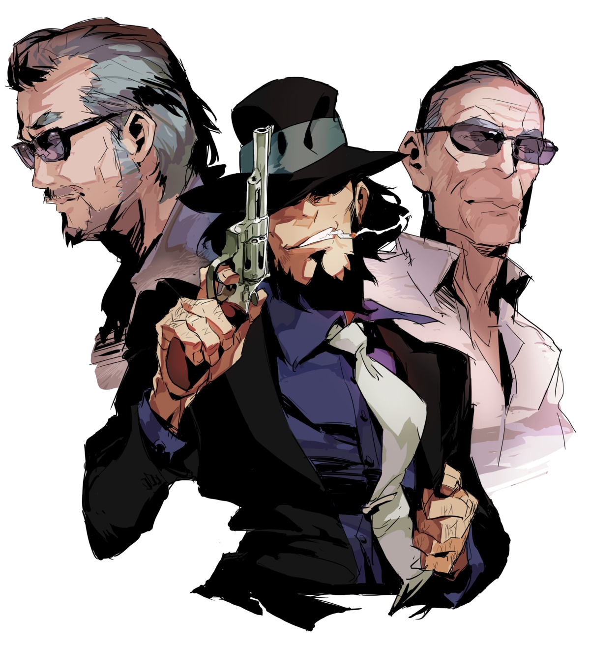 gun, jigen_daisuke, lupin_iii, male, megane, sketch, smoking, teru_by_m