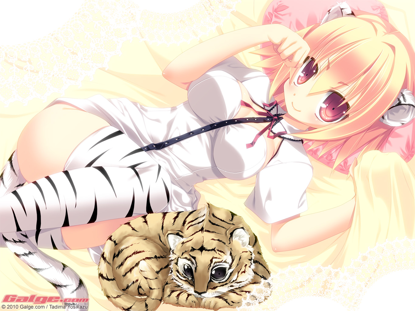 animal_ears, galge.com, nekomimi, tail, tajima_yoshikazu, thighhighs, wallpaper