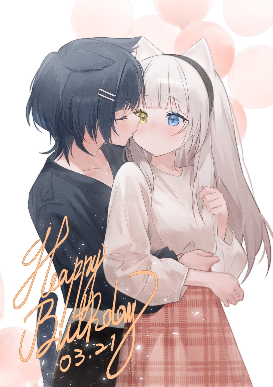 animal_ears, chiyuki, heterochromia, nekomimi, tail, yuri