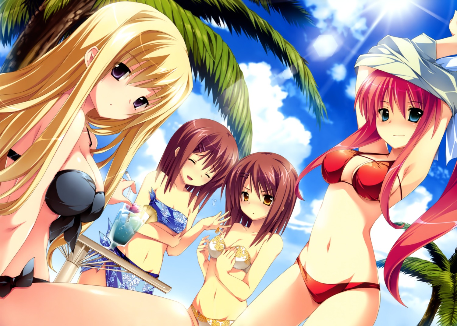 bikini, cleavage, ensemble_(company), fixed, hana_to_otome_ni_shukufuku_wo, kashima_shizuru, mutou_kurihito, nagishiro_miyako, swimsuits, trap, tsukioka_akiko, tsukioka_akira