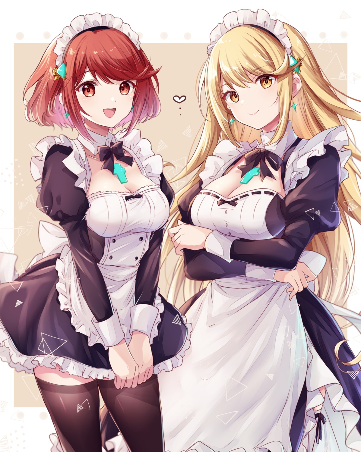 hikari_(xenoblade_2), homura_(xenoblade_2), maid, thighhighs, ui_frara, xenoblade_(series), xenoblade_2