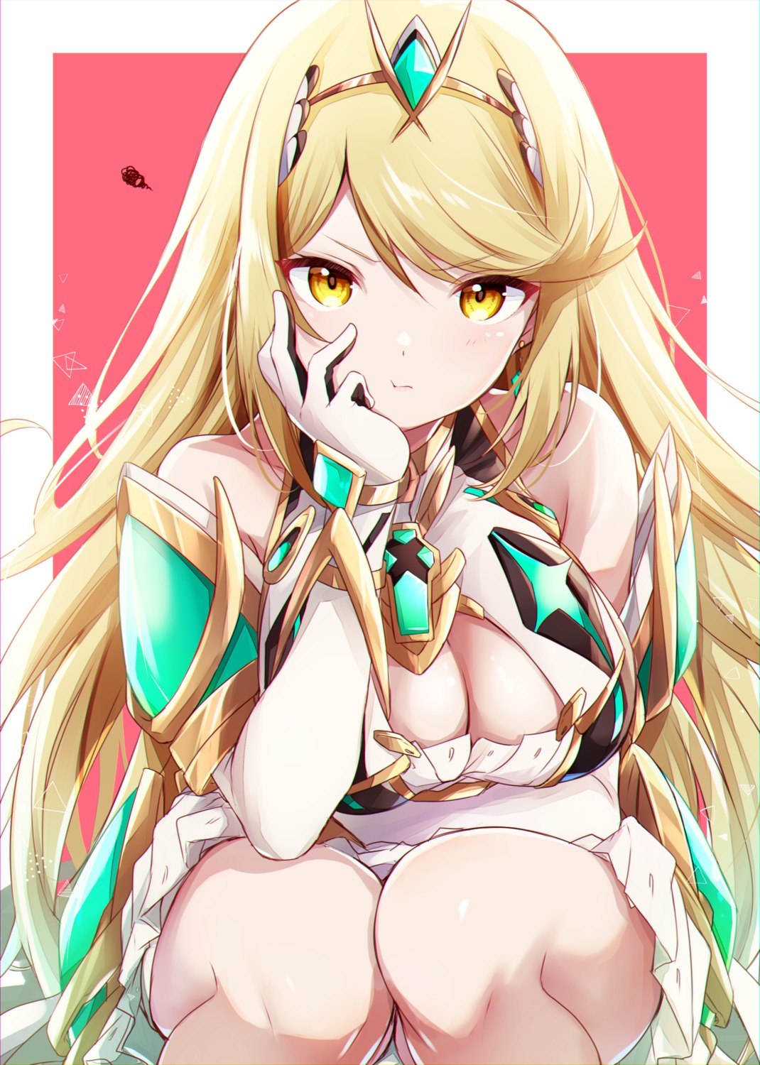 cleavage, dress, hikari_(xenoblade_2), skirt_lift, ui_frara, xenoblade_(series), xenoblade_2