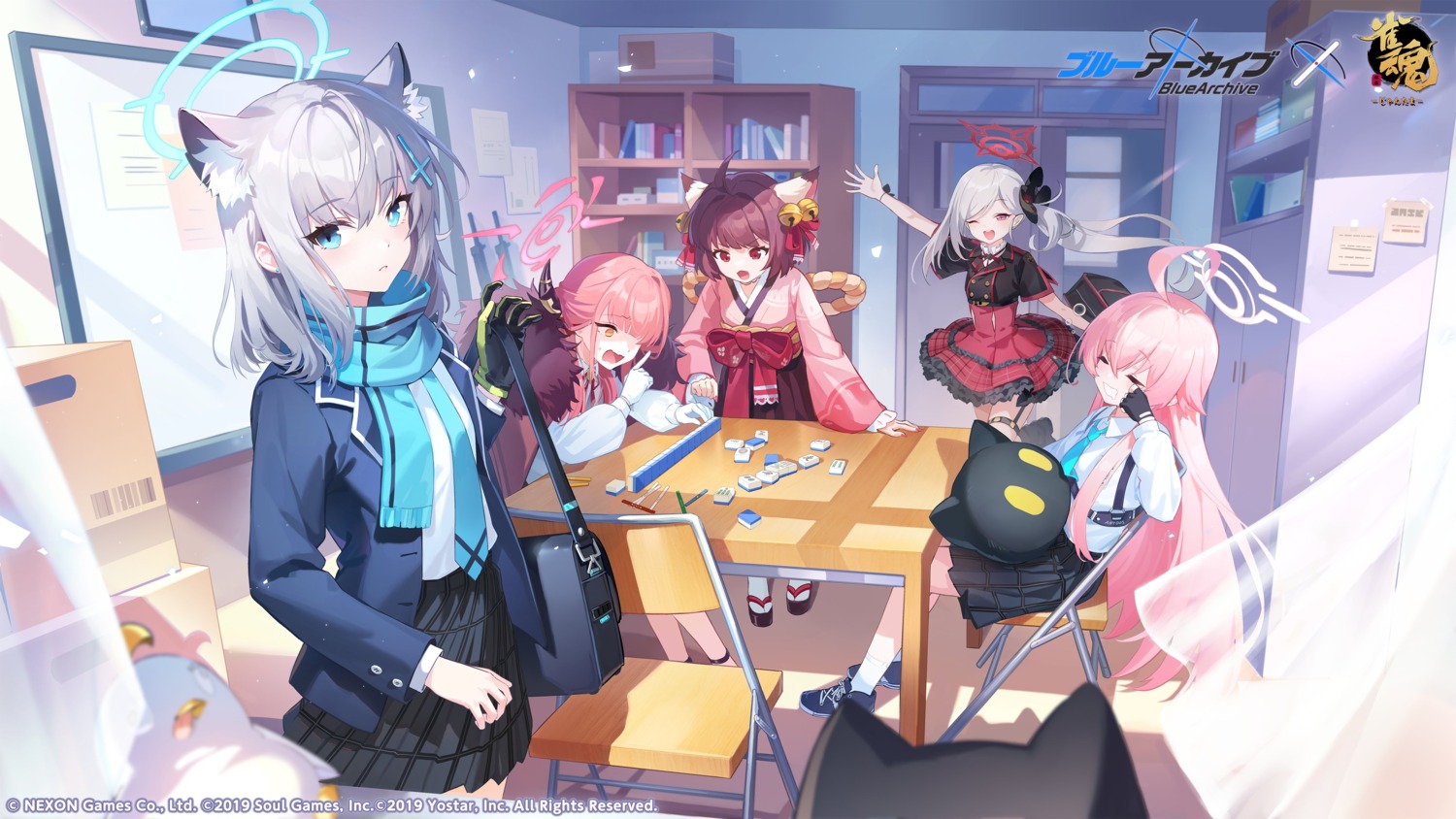 animal_ears, asagi_mutsuki, blue_archive, crossover, garter, halo, horns, ichihime_(majsoul)
