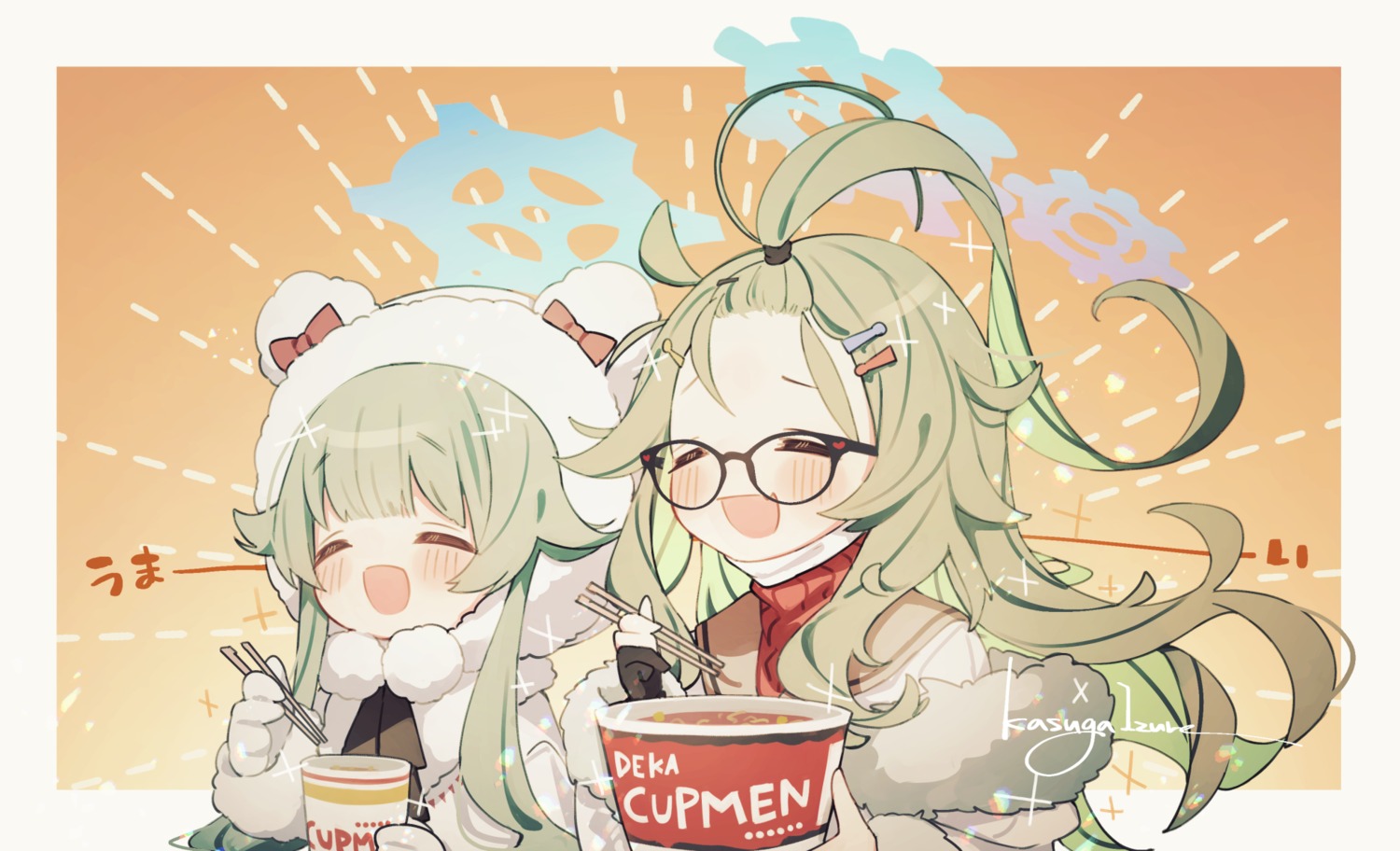 akiizumi_momiji, animal_ears, blue_archive, halo, himeki_meru, kasuga_izure, megane, seifuku