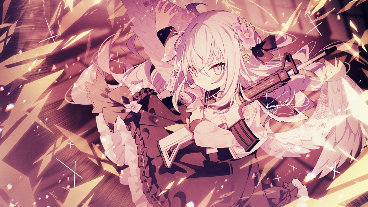 angel, blue_archive, gun, kasuga_izure, seifuku, shirasu_azusa, skirt_lift, wings
