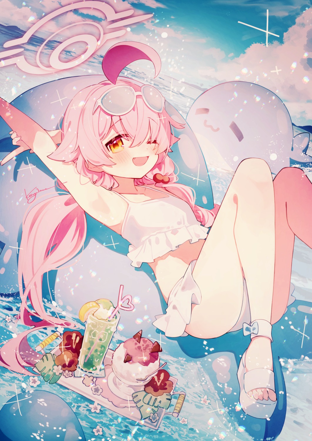 bikini, blue_archive, halo, kasuga_izure, megane, skirt_lift, swimsuits, takanashi_hoshino