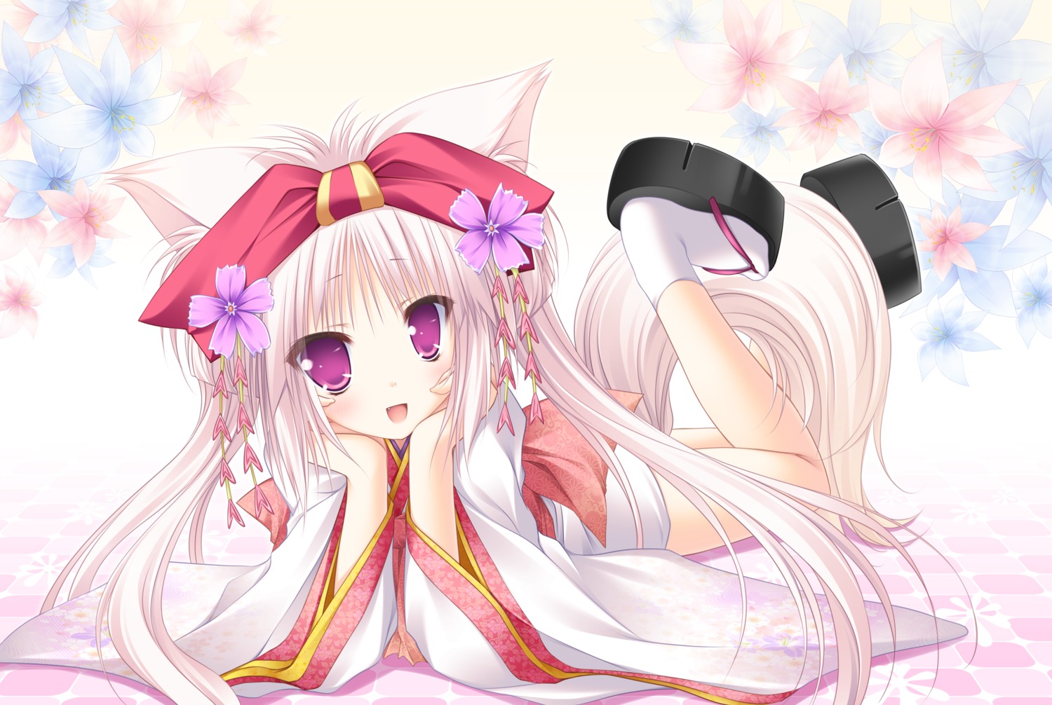 animal_ears, hanairo_heptagram, japanese_clothes, kitsune, lump_of_sugar, miyuri, moekibara_fumitake, tail