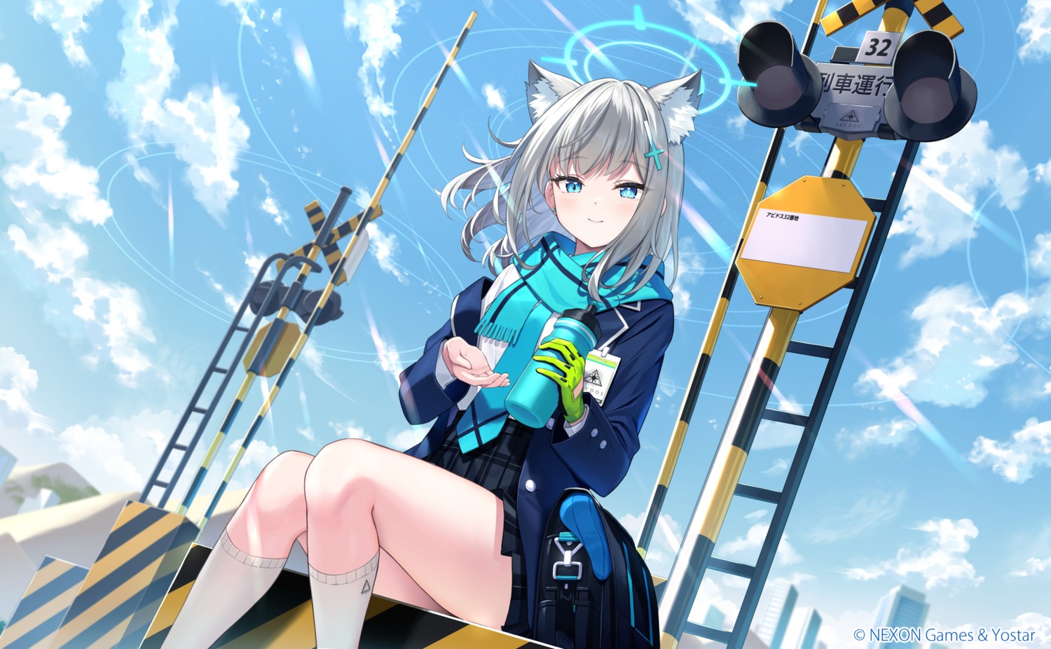 animal_ears, blue_archive, halo, matanonki, nekomimi, seifuku, sunaookami_shiroko