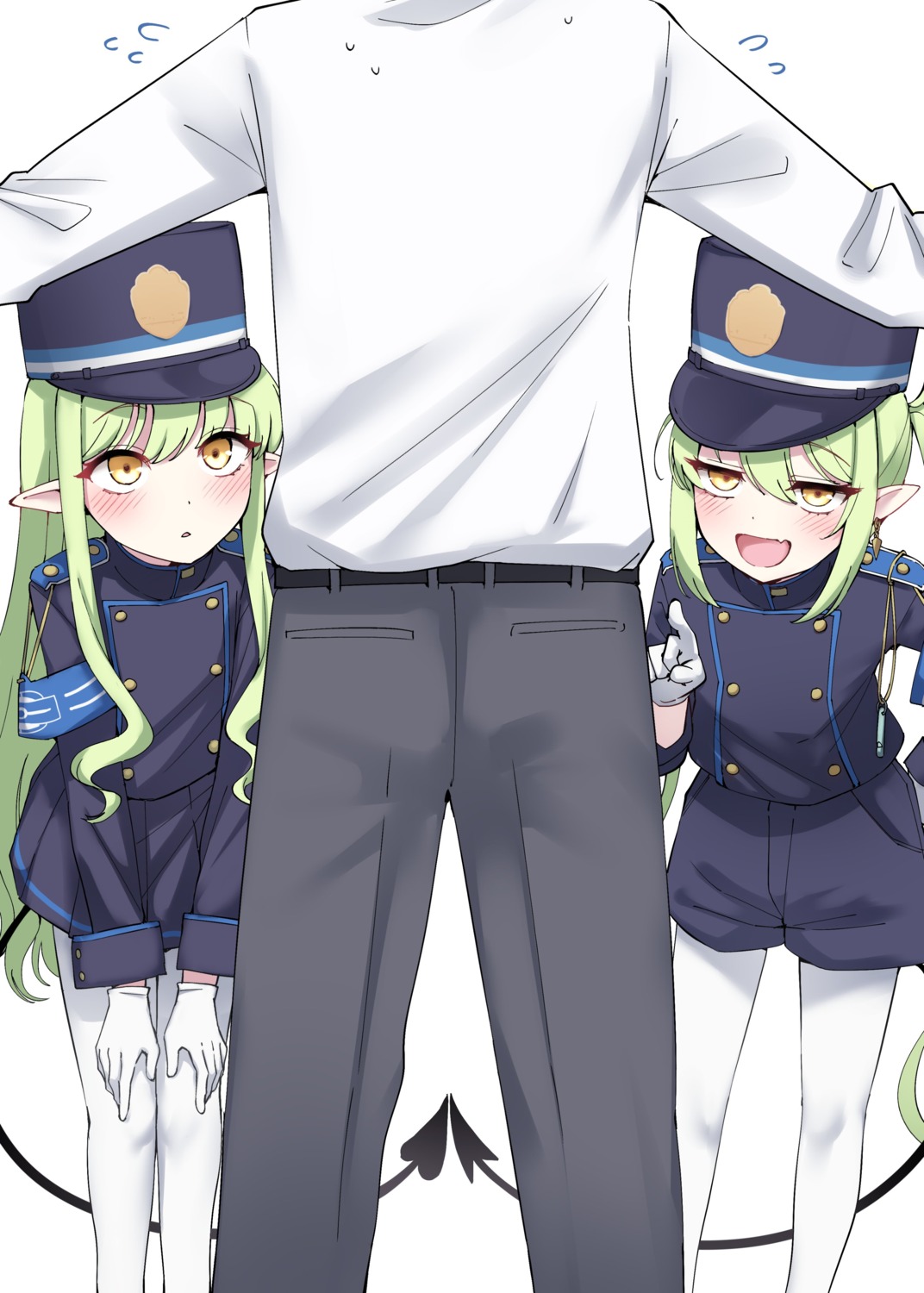 blue_archive, kiritto, pantyhose, pointy_ears, tachibana_hikari, tachibana_nozomi, tail, uniform