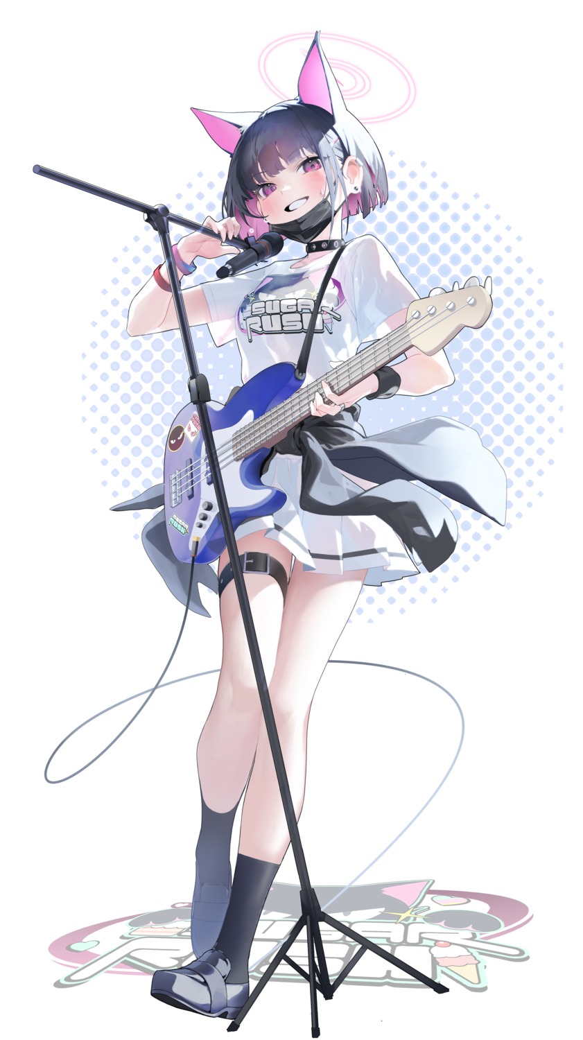 amejaga, animal_ears, blue_archive, garter, guitar, halo, kyouyama_kazusa, nekomimi