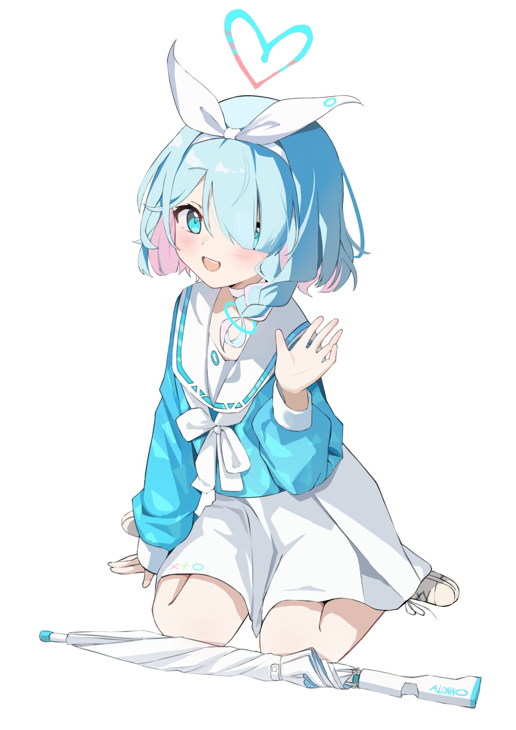 arona_(blue_archive), blue_archive, chun_jiang, gun, halo, seifuku, umbrella