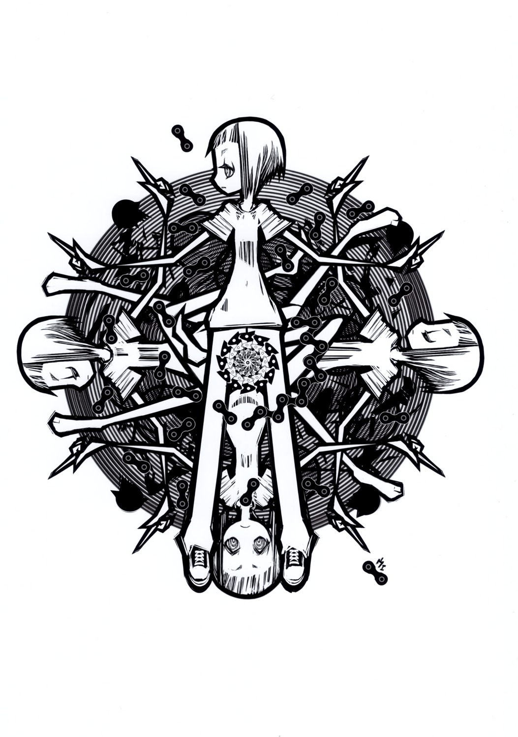 dress, monochrome, ueda_hajime