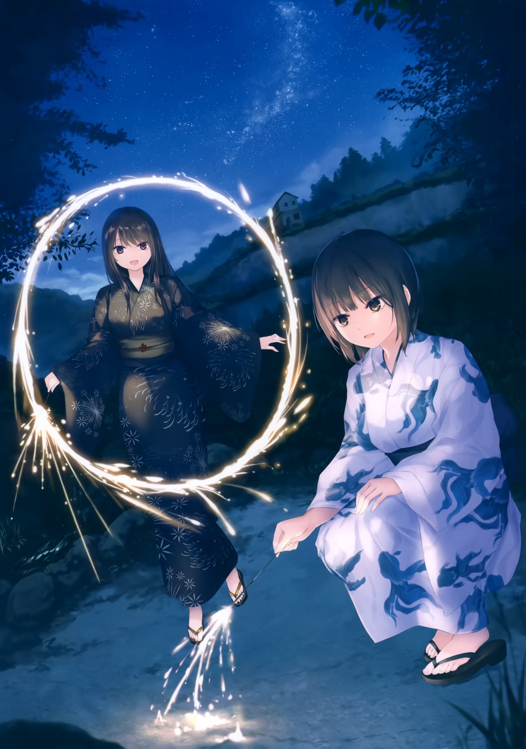 aoyama_sumika, coffee-kizoku, shiramine_rika, yukata