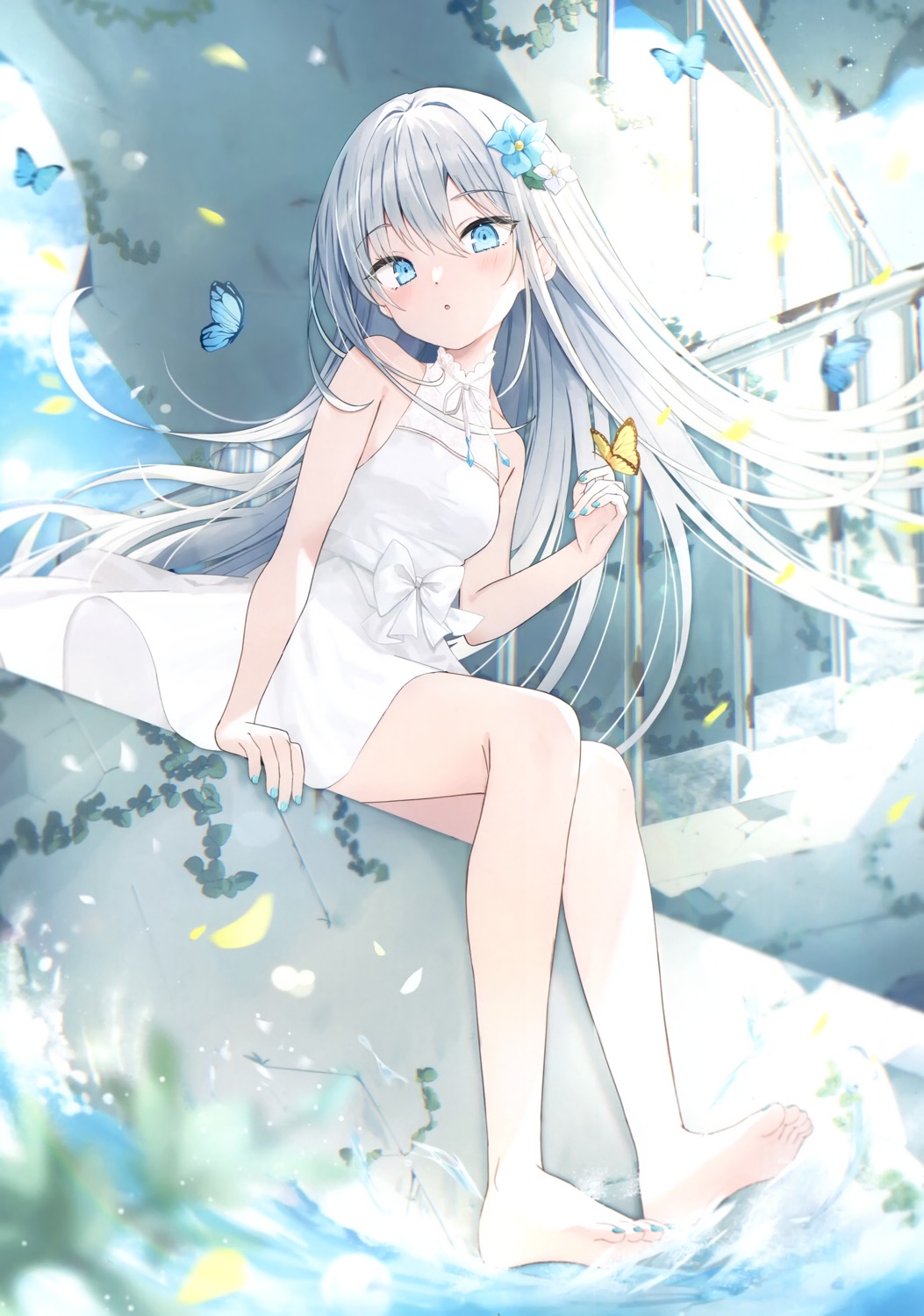 dress, saeki_sola, see_through, skirt_lift, wet