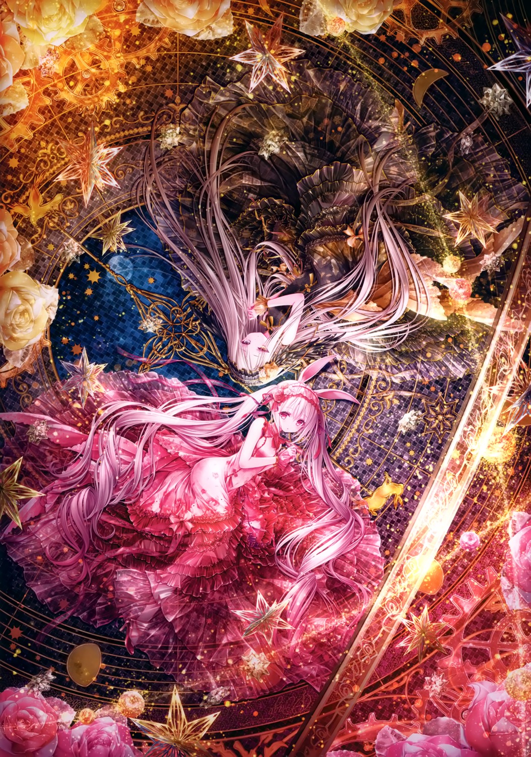 animal_ears, asian_clothes, bunny_ears, harukaze_setsuna, heels, heterochromia, see_through, tinkle