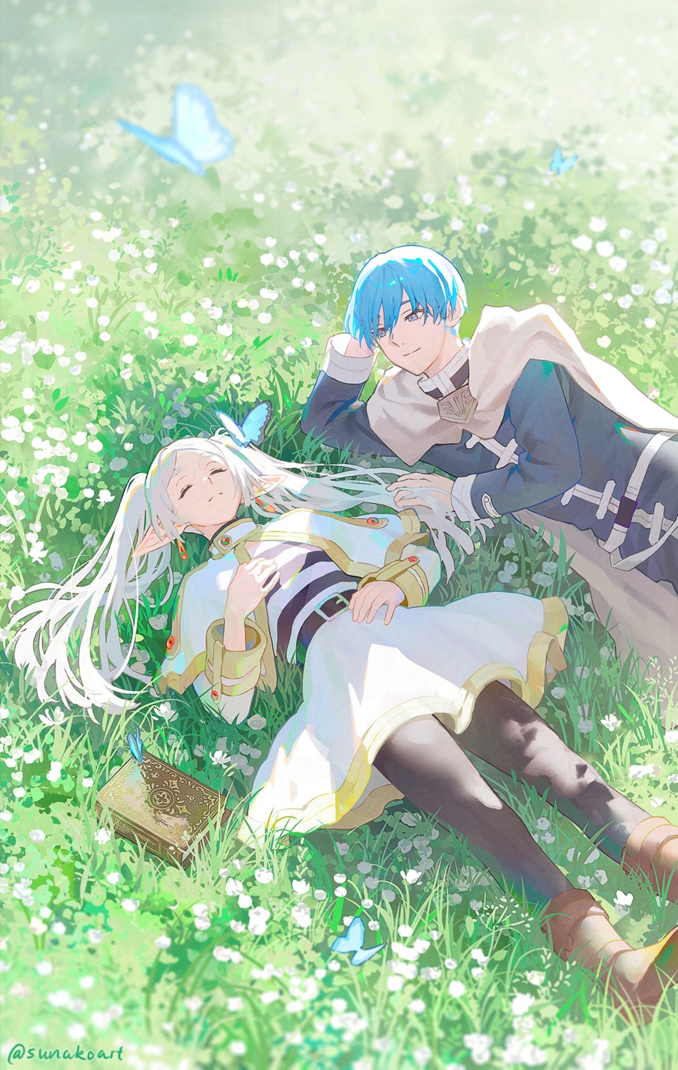 dress, elf, frieren, himmel, pantyhose, pointy_ears, sousou_no_frieren, sunako_(veera)