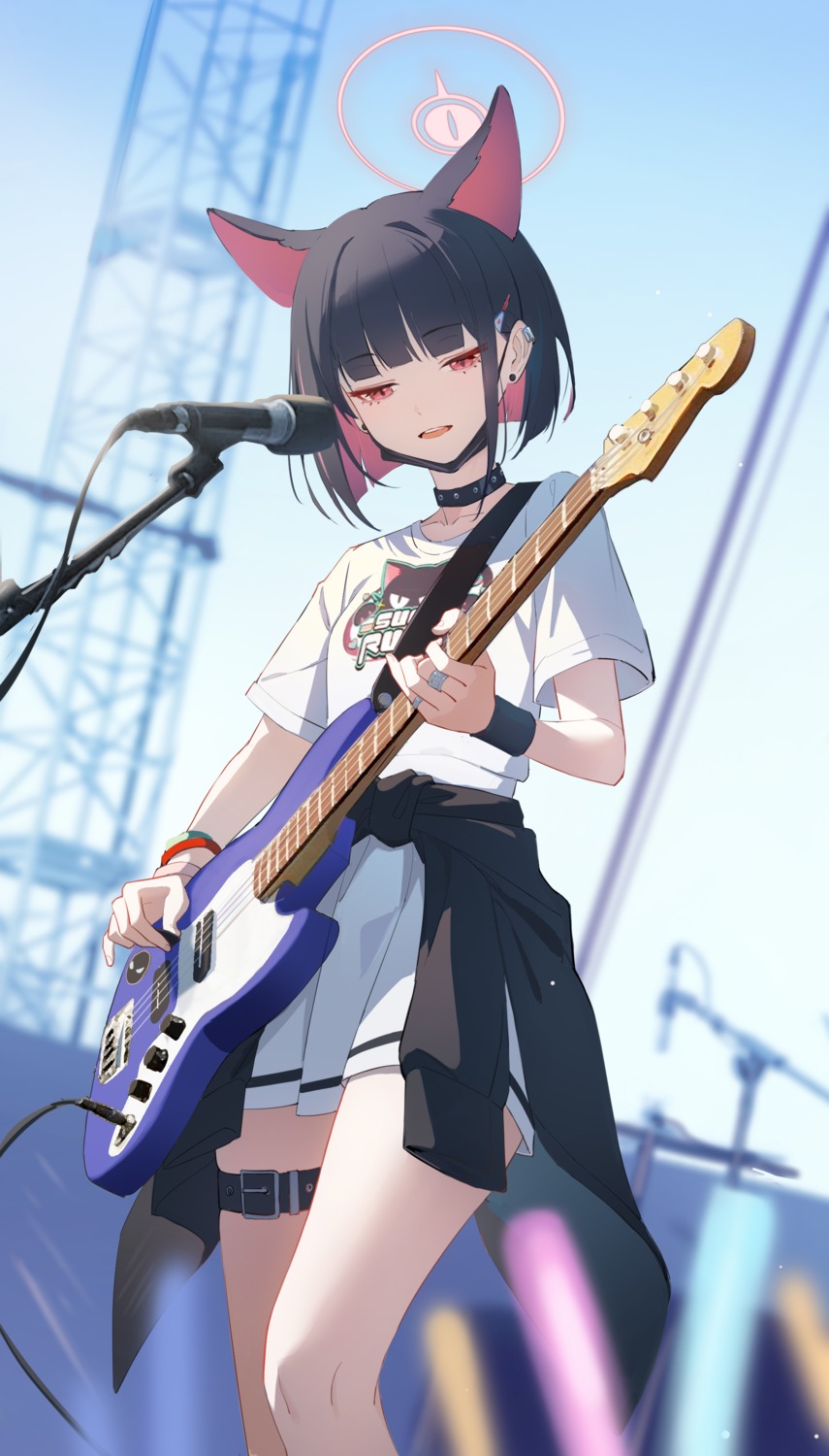 animal_ears, bilibilida, blue_archive, garter, guitar, halo, kyouyama_kazusa, nekomimi