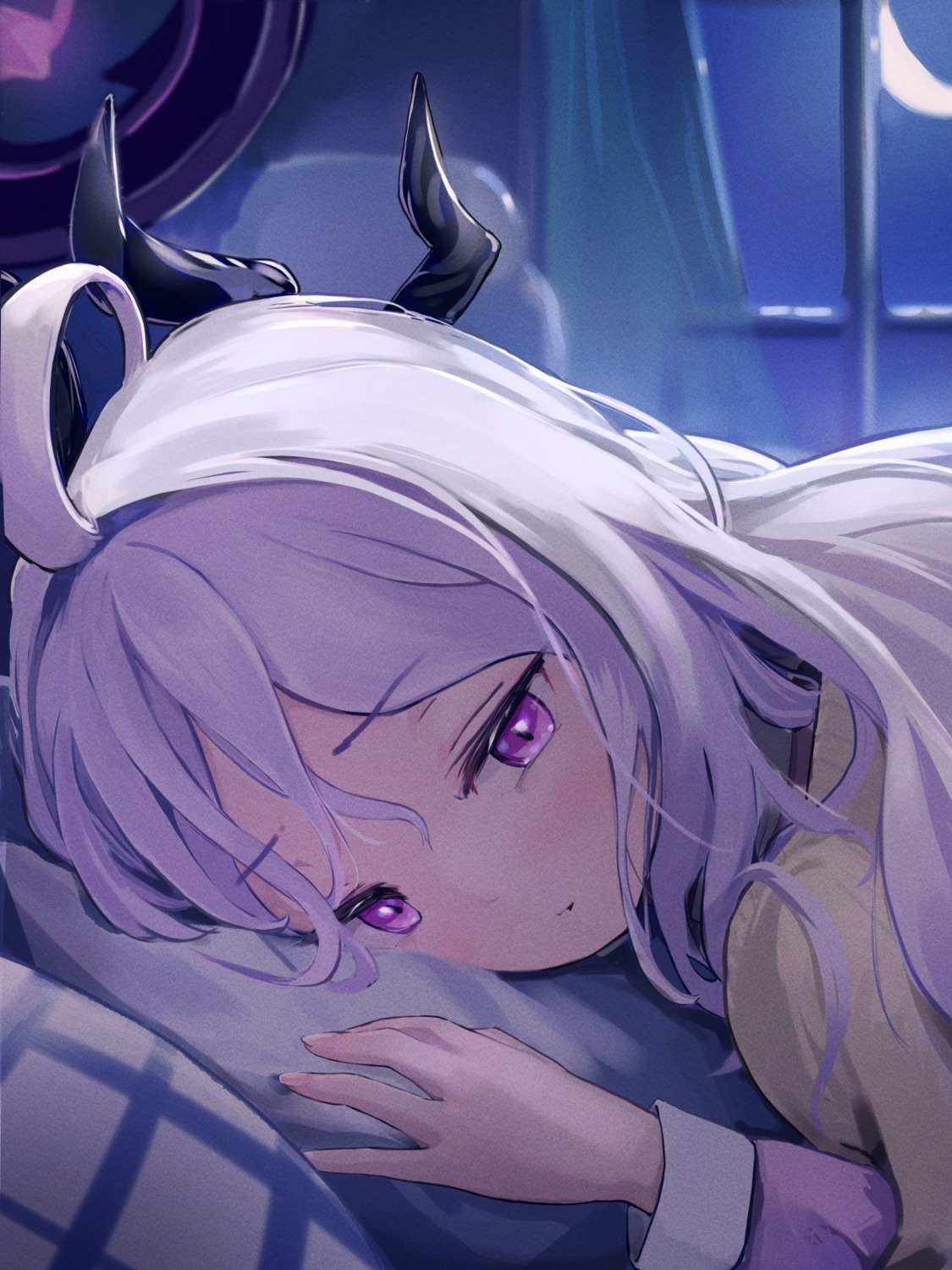 blue_archive, halo, horns, pajama, ryh4, sorasaki_hina, sweater