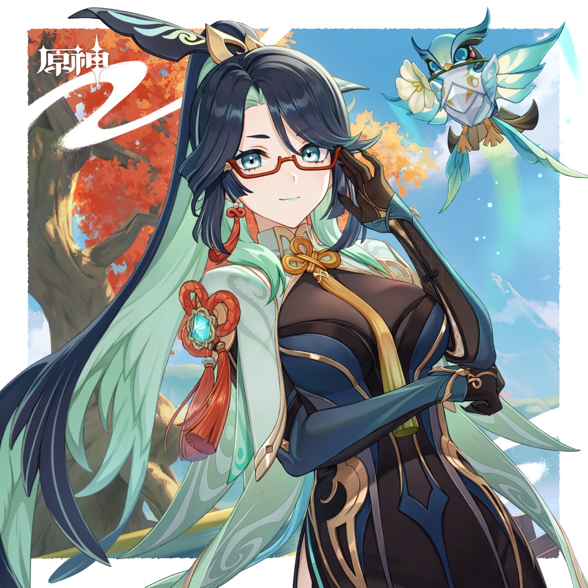 asian_clothes, bodysuit, genshin_impact, megane, tokki, xianyun