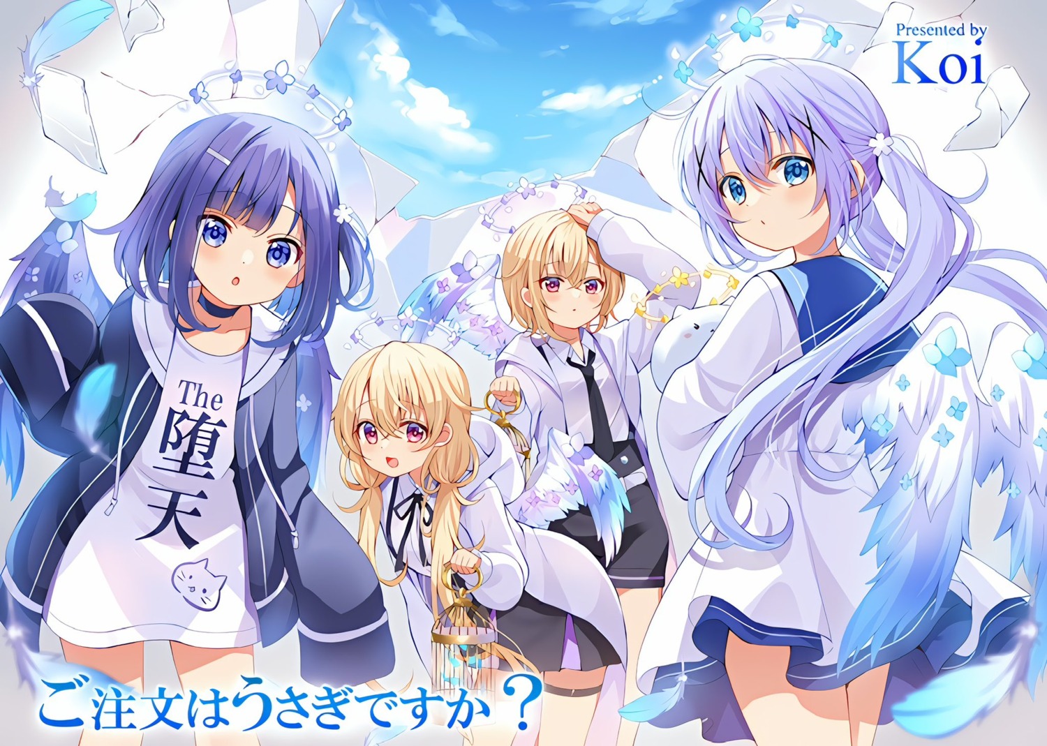 angel, fuiba_fuyu, garter, gochuumon_wa_usagi_desu_ka?, jinja_eru, jinja_natsume, kafuu_chino, koi