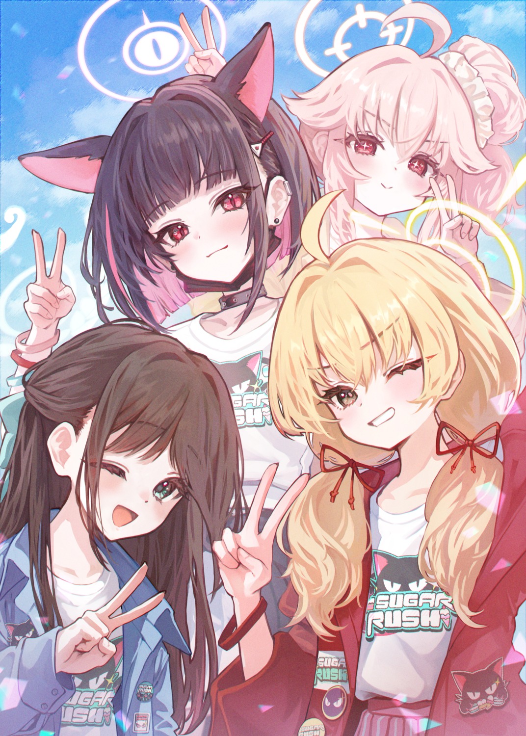 animal_ears, blue_archive, halo, ibaragi_yoshimi, kurimura_airi, kyouyama_kazusa, nekomimi, qc6, uniform, yutori_natsu
