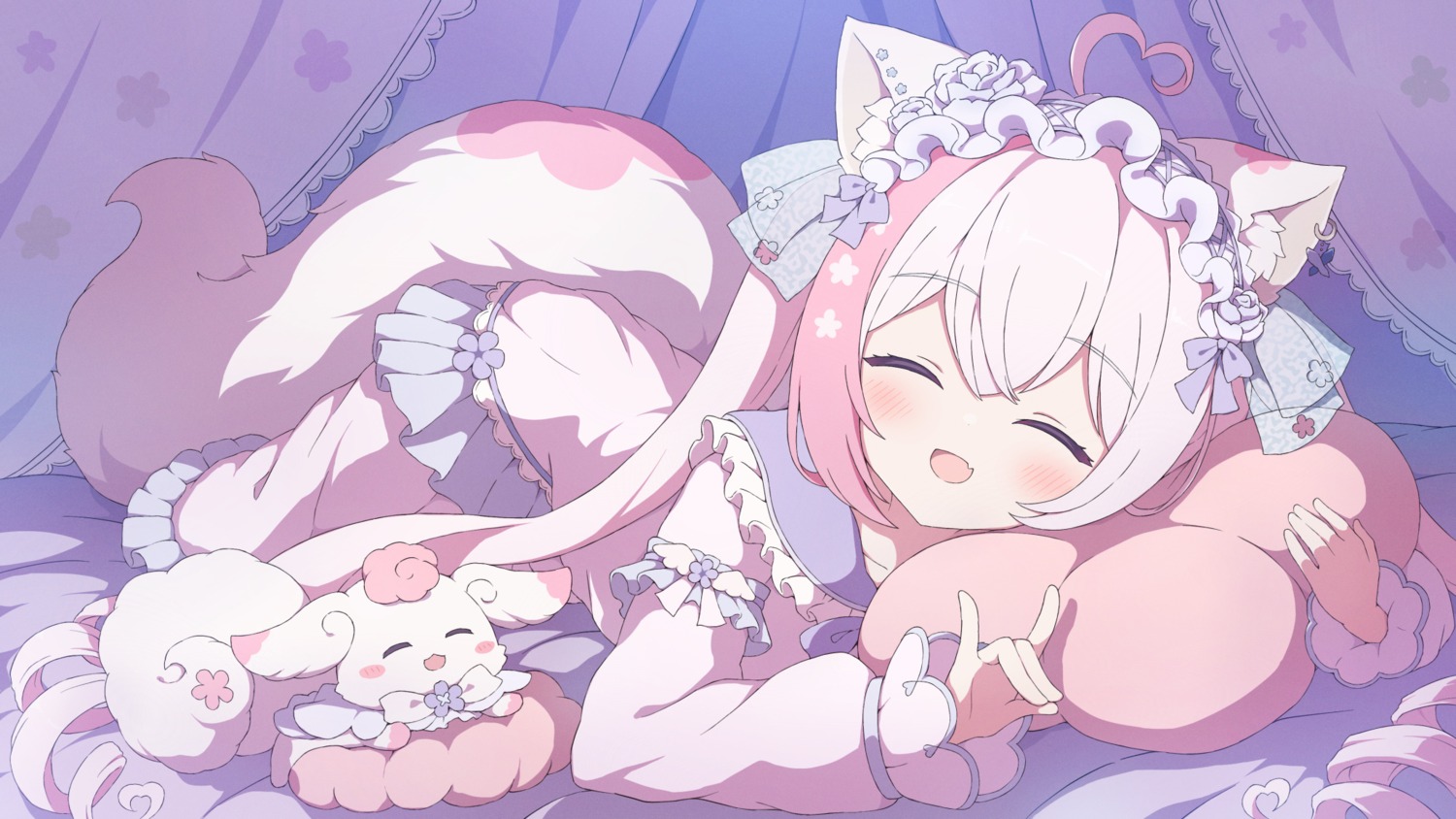 animal_ears, felicia_lulufleur, indie_virtual_youtuber, kitsune, pajama, tail, tyakomes