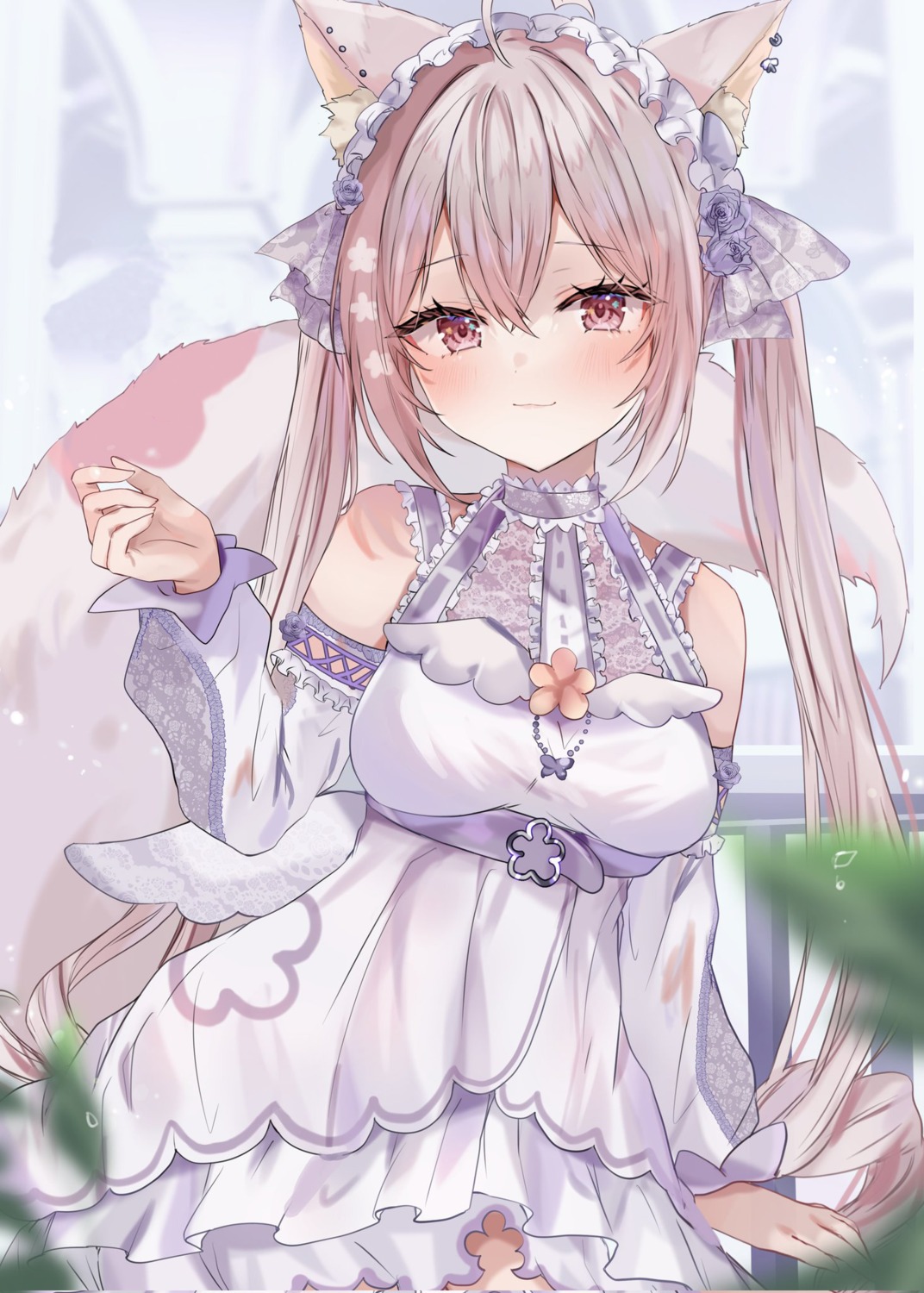 animal_ears, detexted, dress, felicia_lulufleur, indie_virtual_youtuber, kitsune, maruro, tail