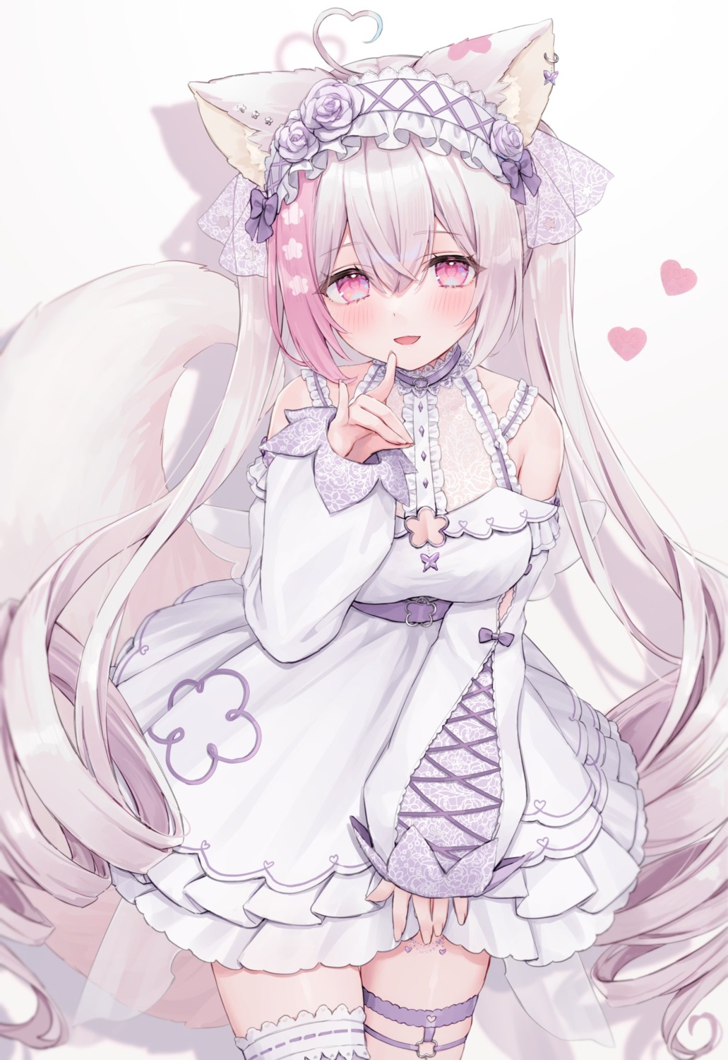 animal_ears, cleavage, dress, felicia_lulufleur, garter, indie_virtual_youtuber, kitsune, shano_hiyori, tail, wings