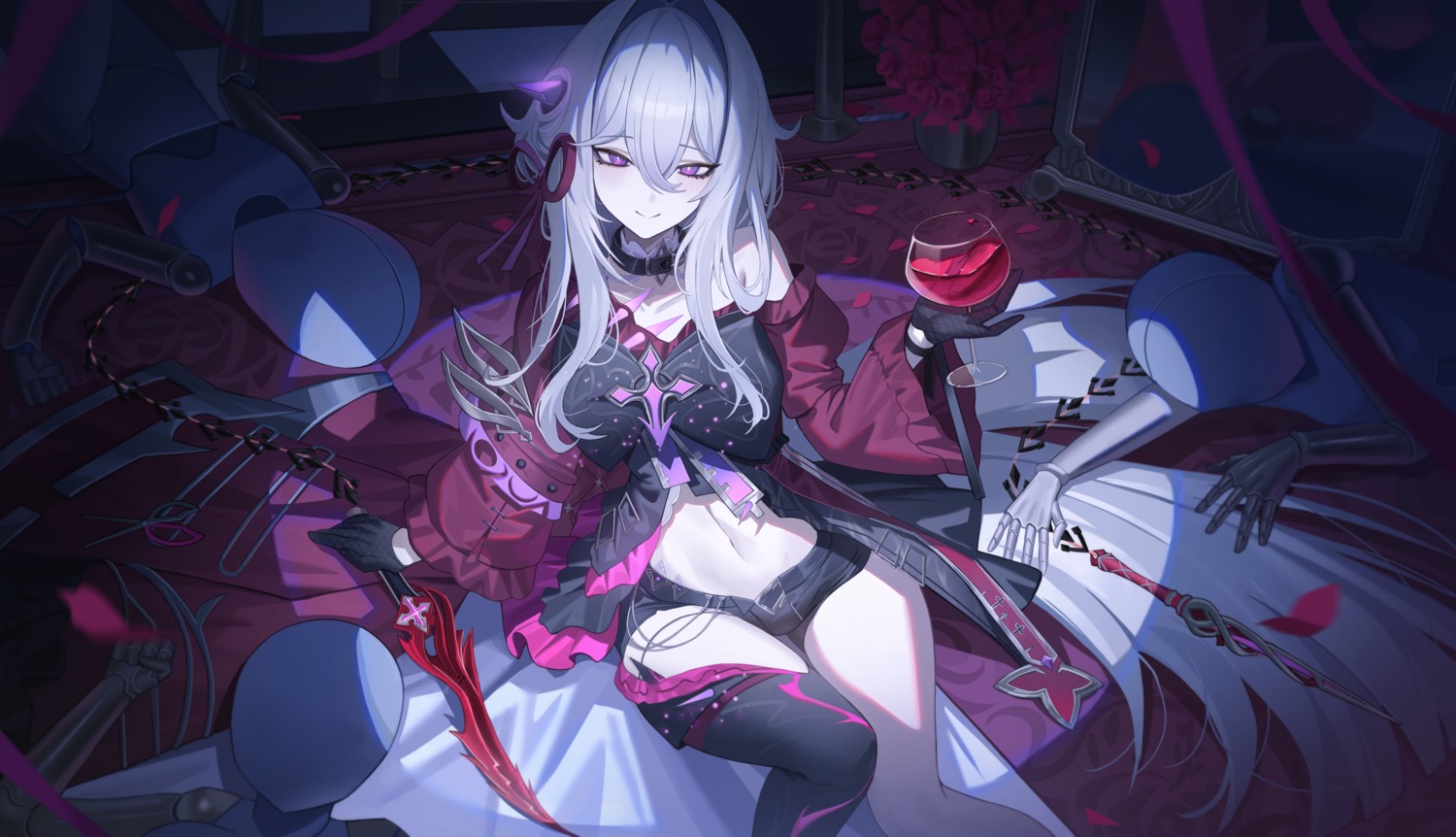 benghuai_xueyuan, honkai_impact, jeze, thelema_nutriscu, thighhighs, weapon