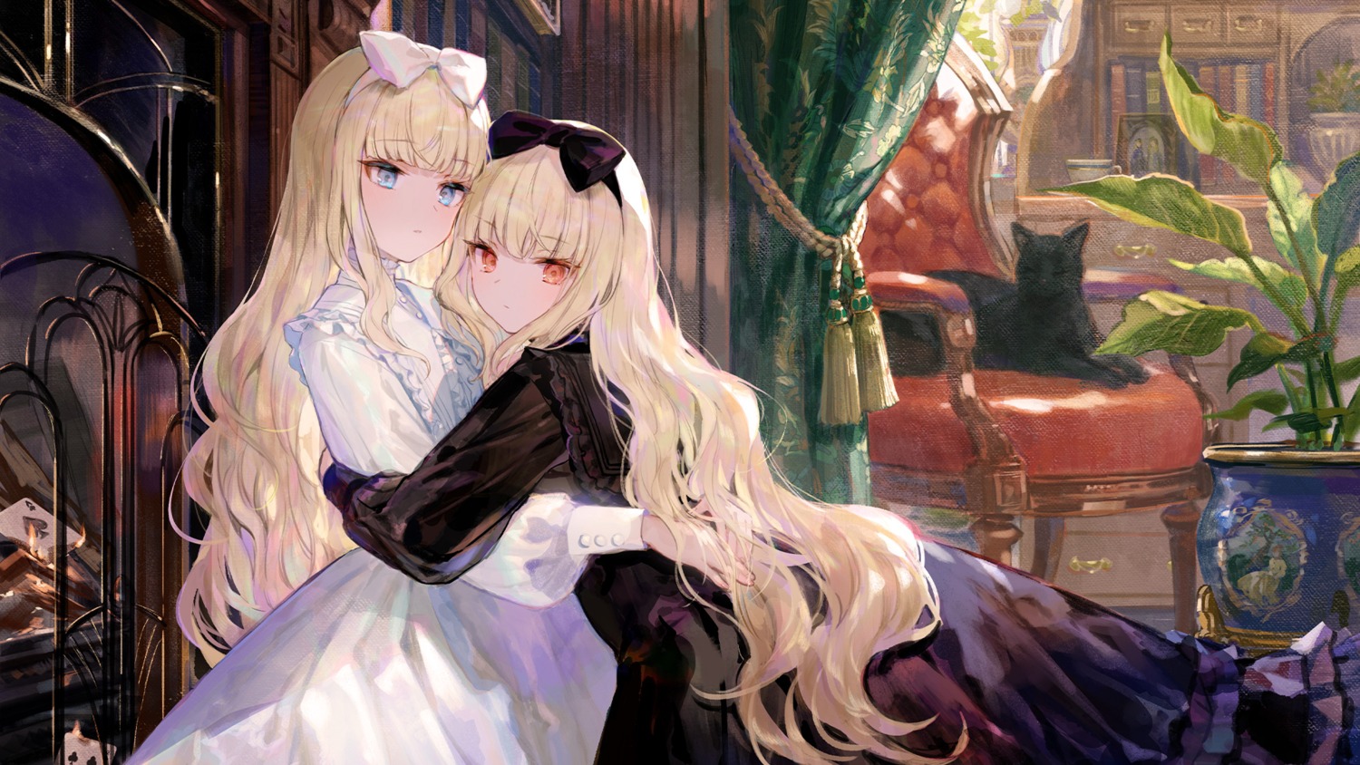 dress, fuzichoko, gothic_lolita, lolita_fashion, neko, wallpaper, yuri