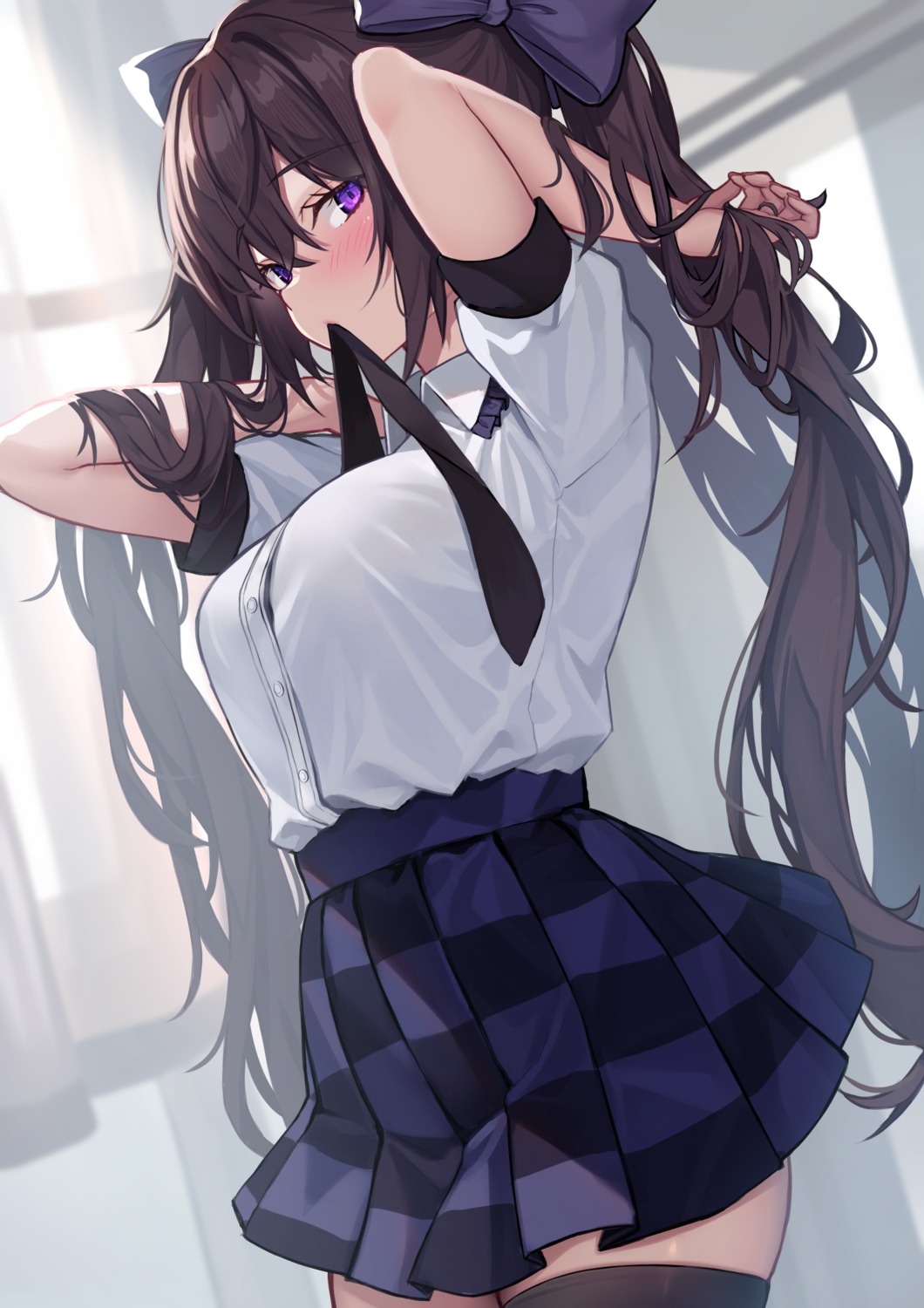himekaidou_hatate, seifuku, thighhighs, touhou, wowoguni