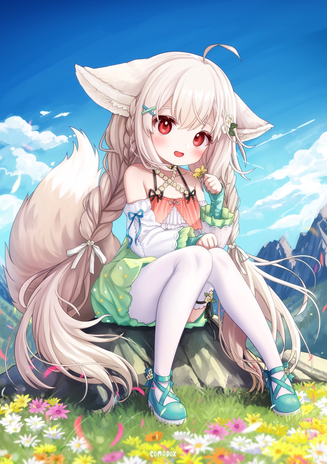 animal_ears, comodomodo, indie_virtual_youtuber, sakurada_shiro, tail, thighhighs