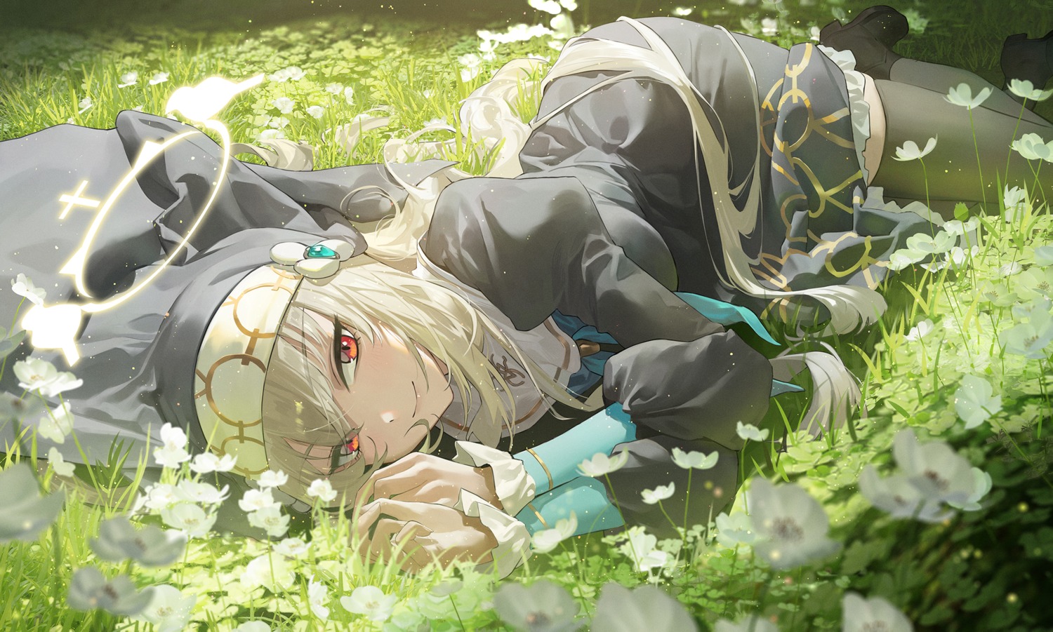 blue_archive, halo, nun, thighhighs, ttk_(kirinottk), utazumi_sakurako