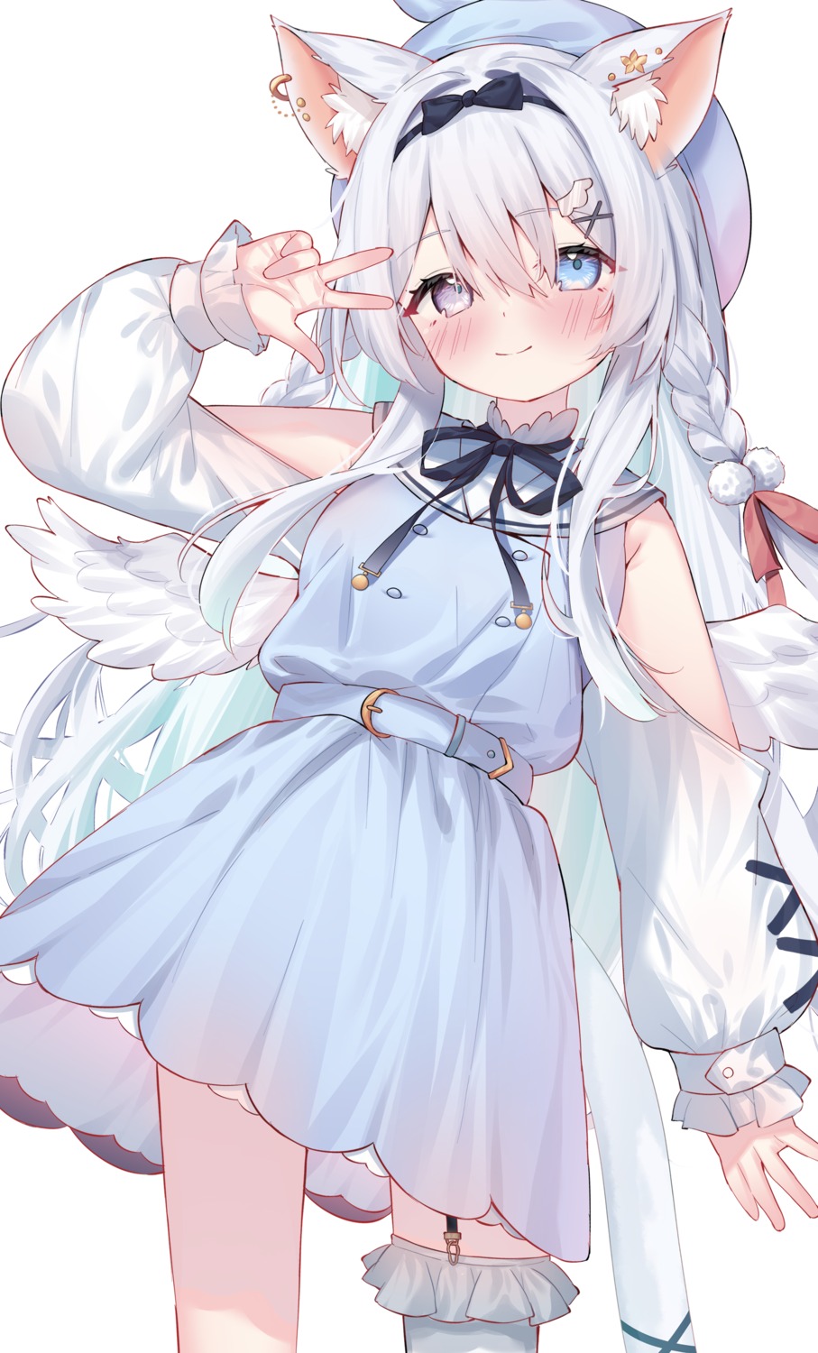 animal_ears, heterochromia, indie_virtual_youtuber, leafpie_zaurus, nekomimi, skirt_lift, sorashi_purumu, stockings