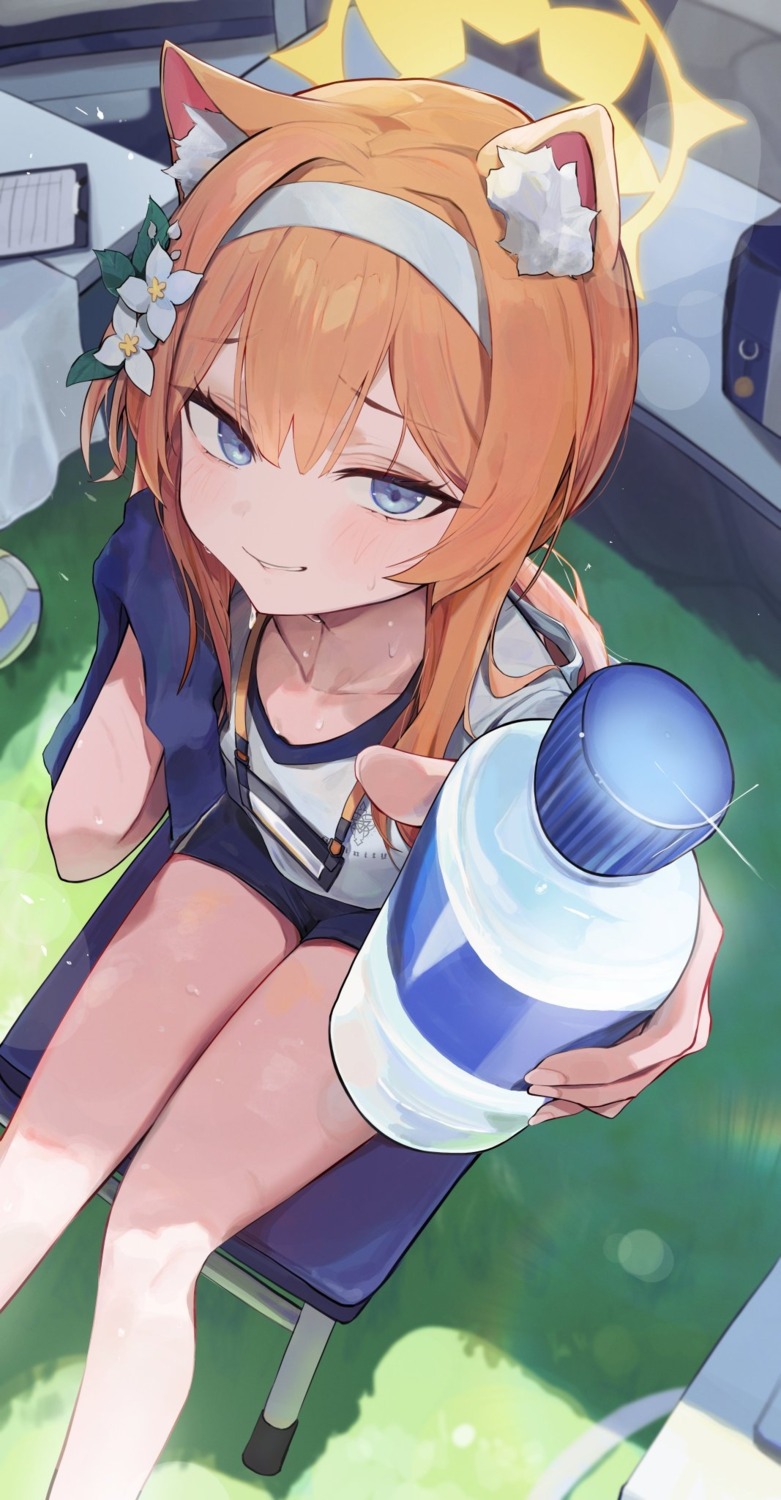 animal_ears, blanc_(whit_blanc), blue_archive, gym_uniform, halo, iochi_mari, nekomimi, wet