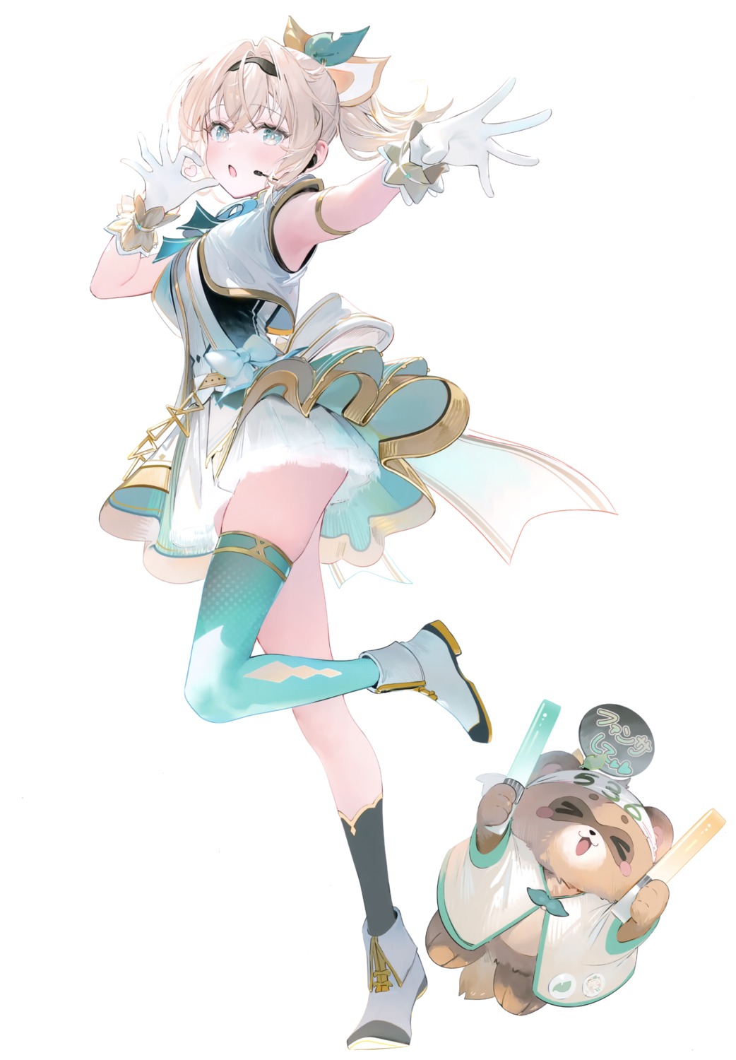 hololive, kazama_iroha, kinniku_poyopoyo, skirt_lift, thighhighs, umibouzu, uniform