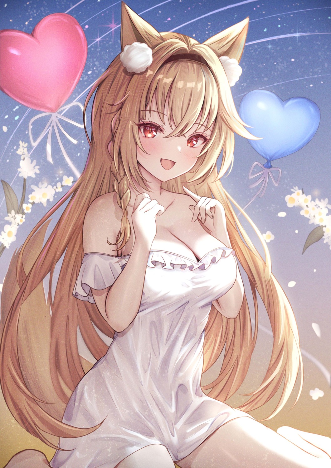 animal_ears, dress, indie_virtual_youtuber, minakami_kuon, mito_soosu, no_bra, tail