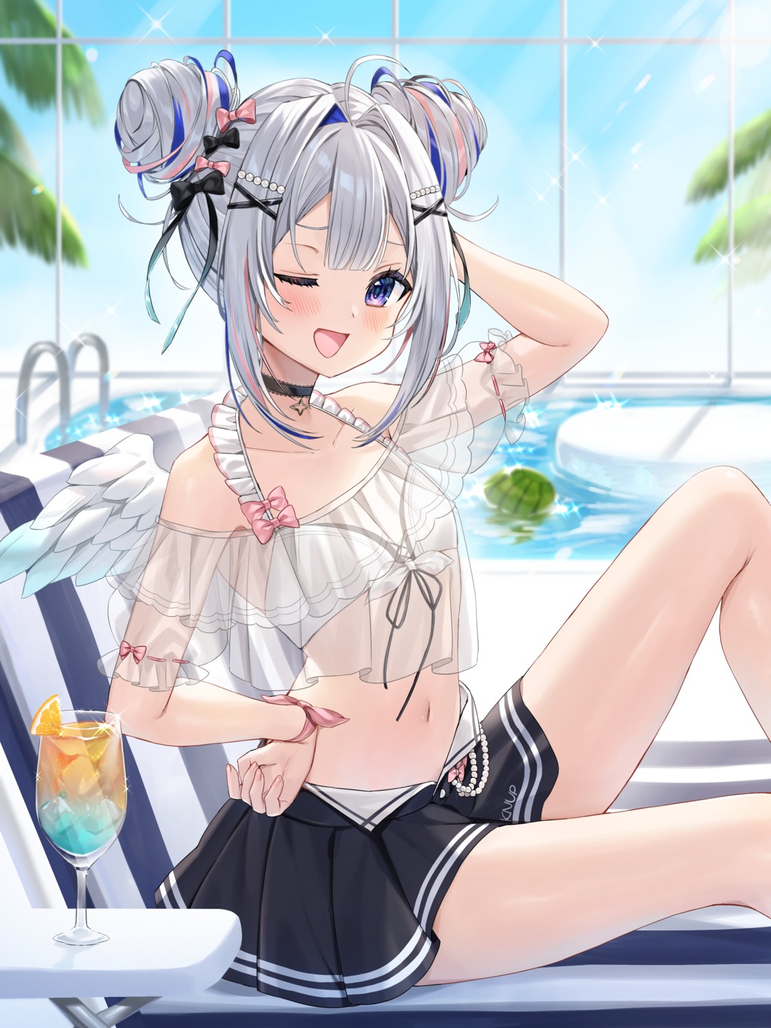 amane_kanata, bikini, hololive, runlan_0329, see_through, swimsuits, wings