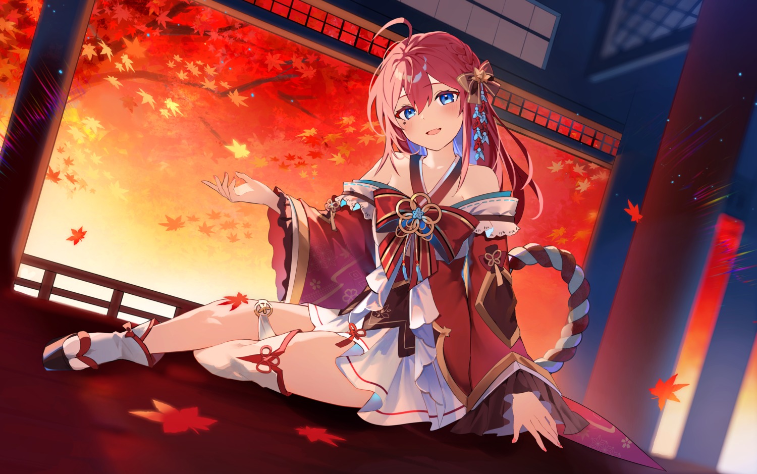azna, garter, hanasaki_kureha, indie_virtual_youtuber, japanese_clothes, open_shirt, tattoo, thighhighs