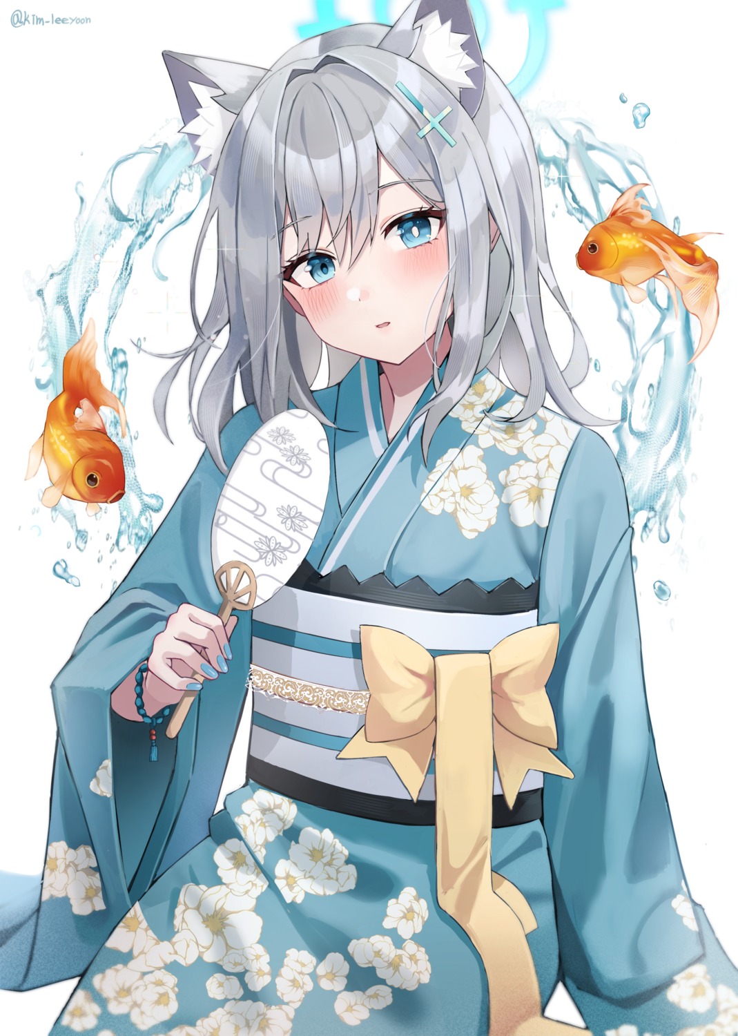 animal_ears, blue_archive, halo, kim_leeyoon, kimono, nekomimi, sunaookami_shiroko