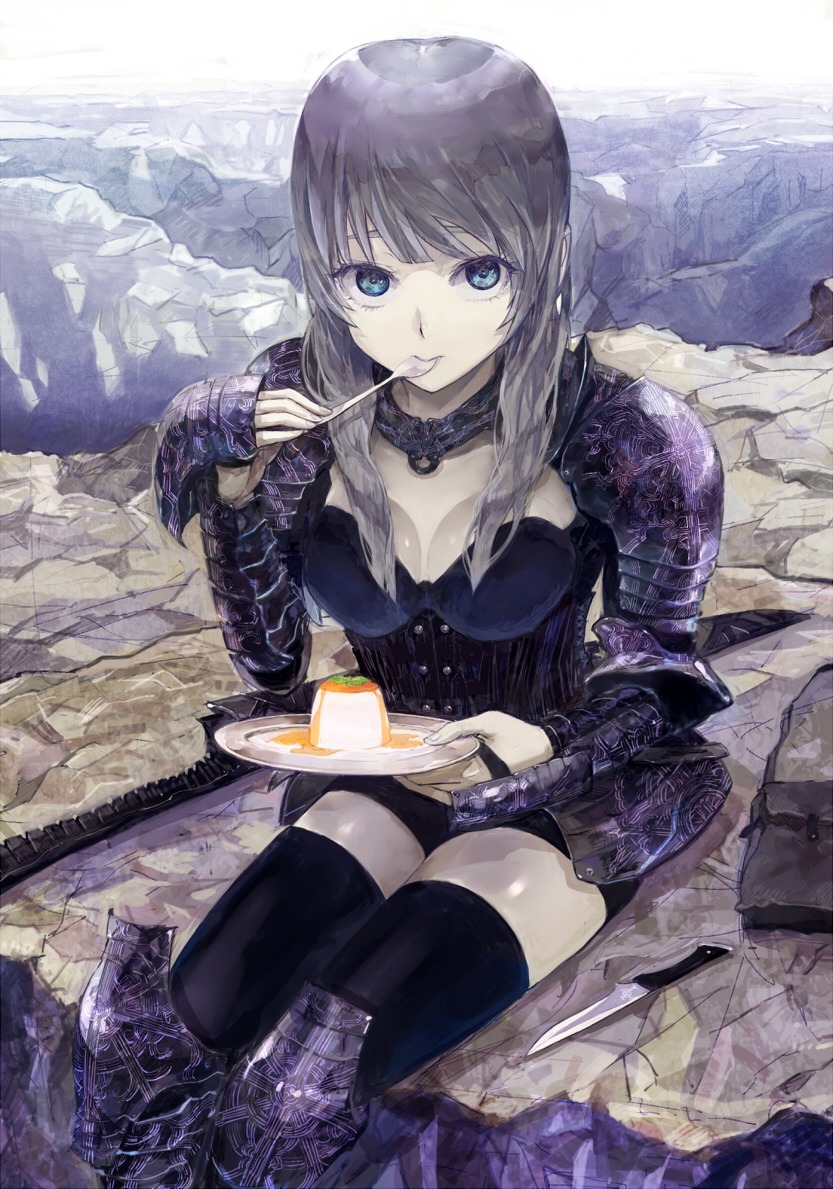 armor, cleavage, shrimpman, thighhighs