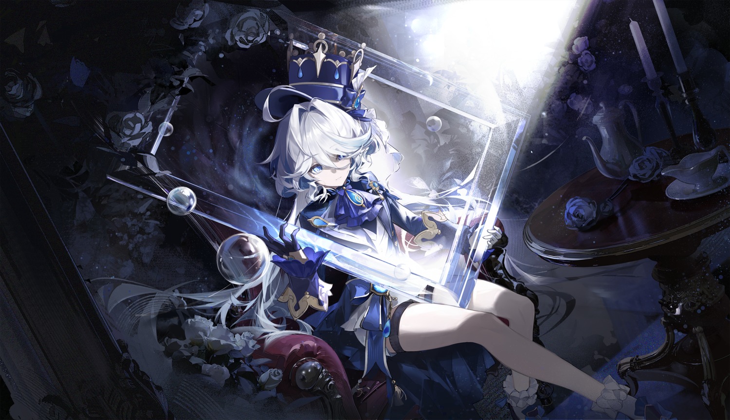 cyan_yang, furina, garter, genshin_impact, heterochromia