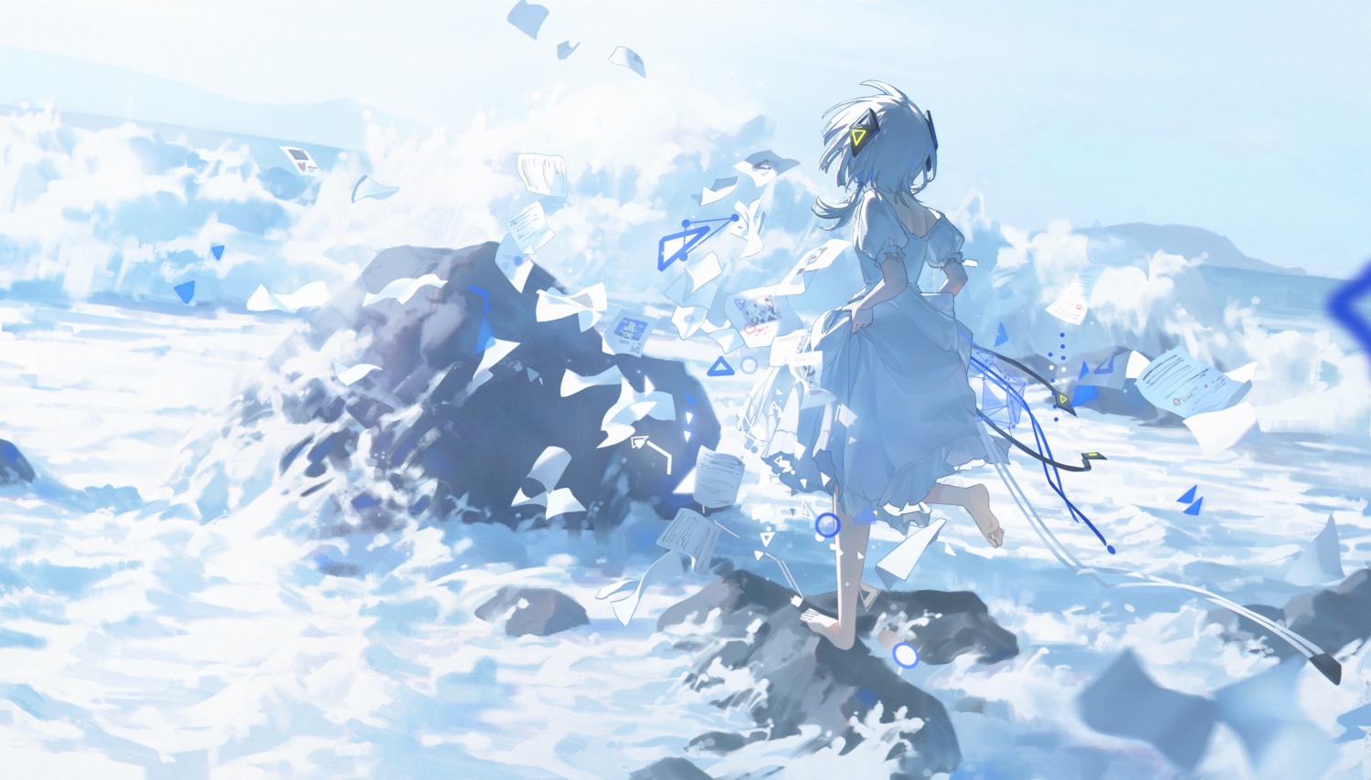 cevio, dress, kafu_(cevio), konya_karasue, landscape, skirt_lift, summer_dress, wet