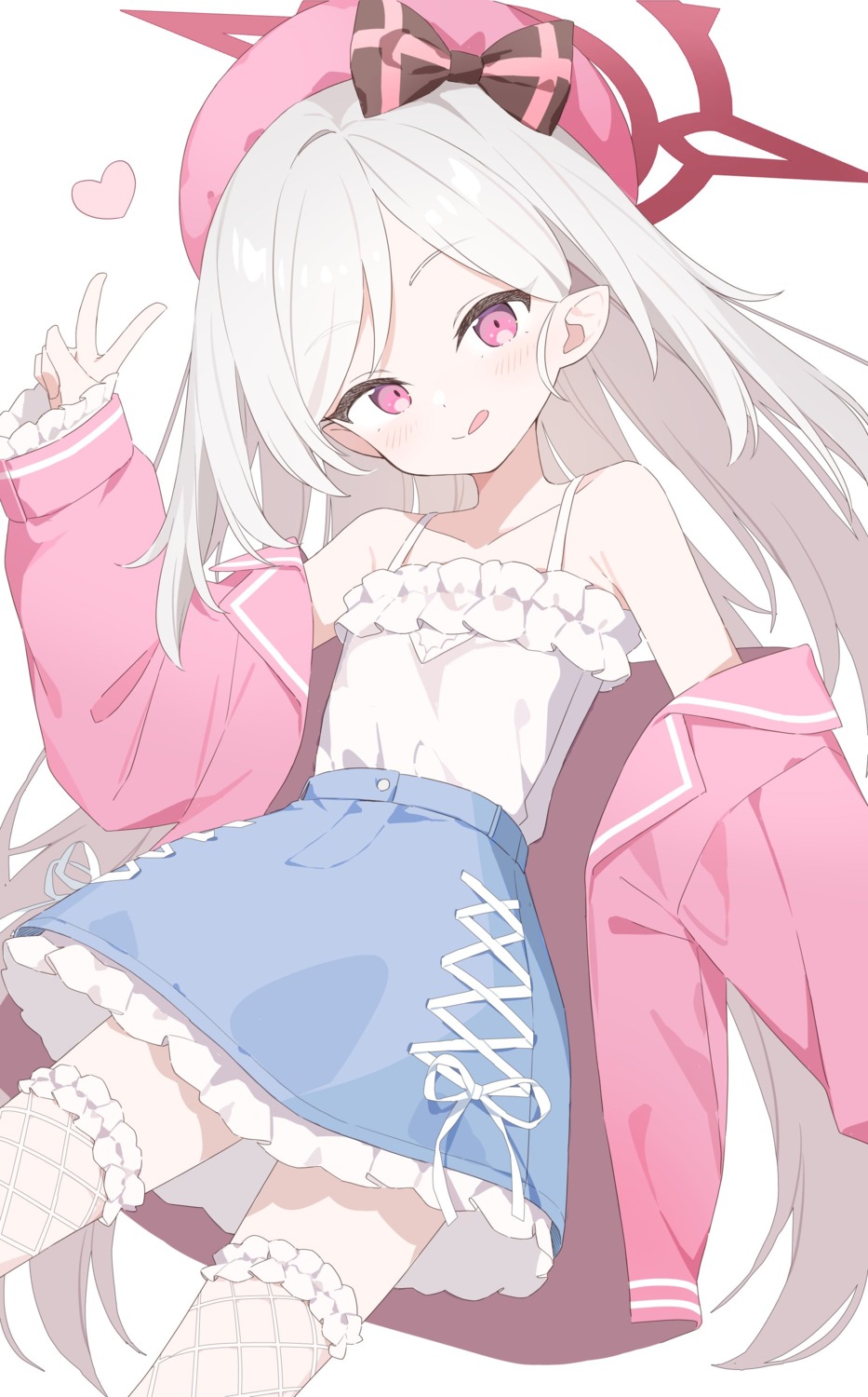asagi_mutsuki, blue_archive, fishnets, halo, majsoul, pointy_ears, skirt_lift, thighhighs, urotsuki_(2013.04)