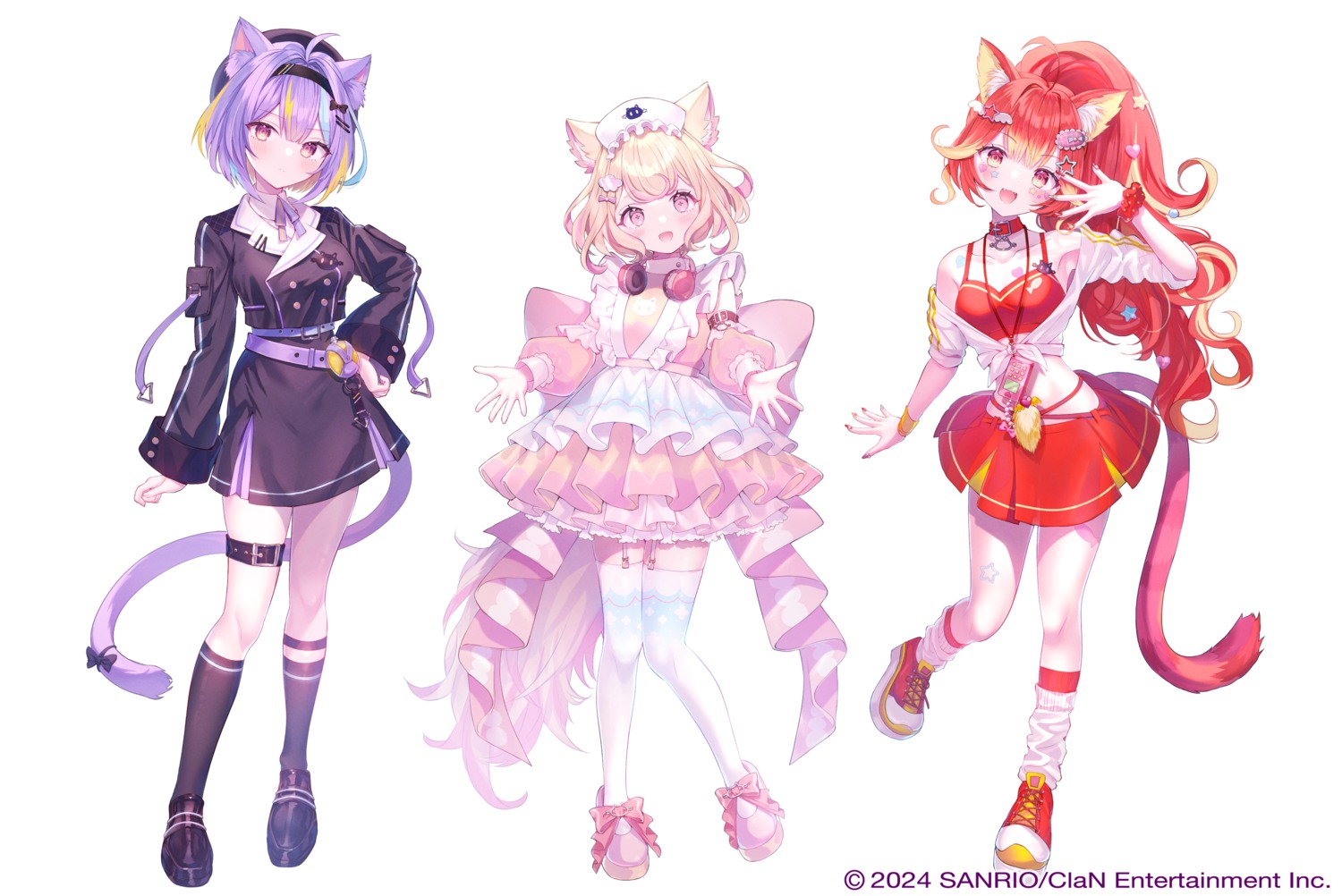 animal_ears, dress, garter, headphones, lolita_fashion, nekomimi, nyamaharu_eru, nyamakage_neon, nyamakumo_fuwari, nyantasia!, reekaruru, seifuku, stockings, tail, tattoo, thighhighs