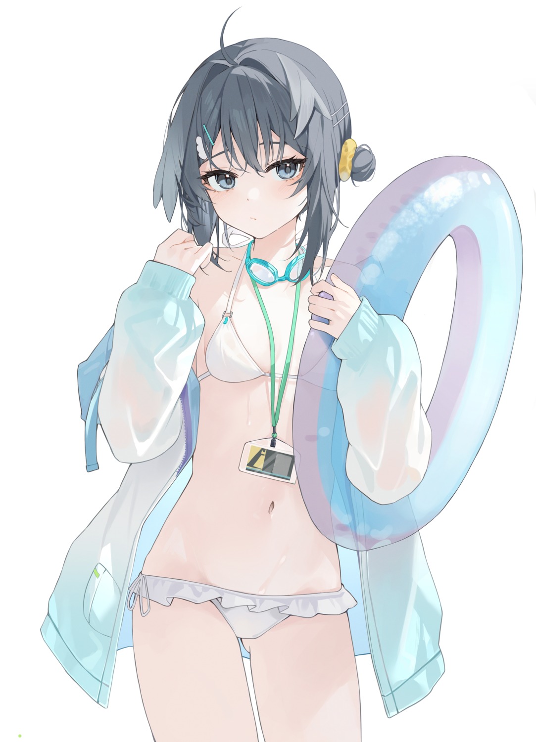 arknights, bikini, la_pluma_(arknights), open_shirt, see_through, swimsuits, wet, wet_clothes, xiao_lin_jiu