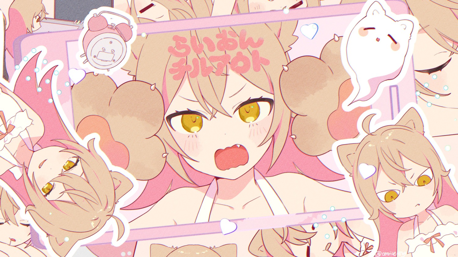 animal_ears, indie_virtual_youtuber, omutatsu, rurudo_lion, wallpaper