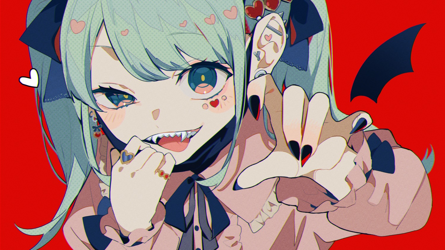 hatsune_miku, omutatsu, vampire_(vocaloid), vocaloid, wallpaper, wings